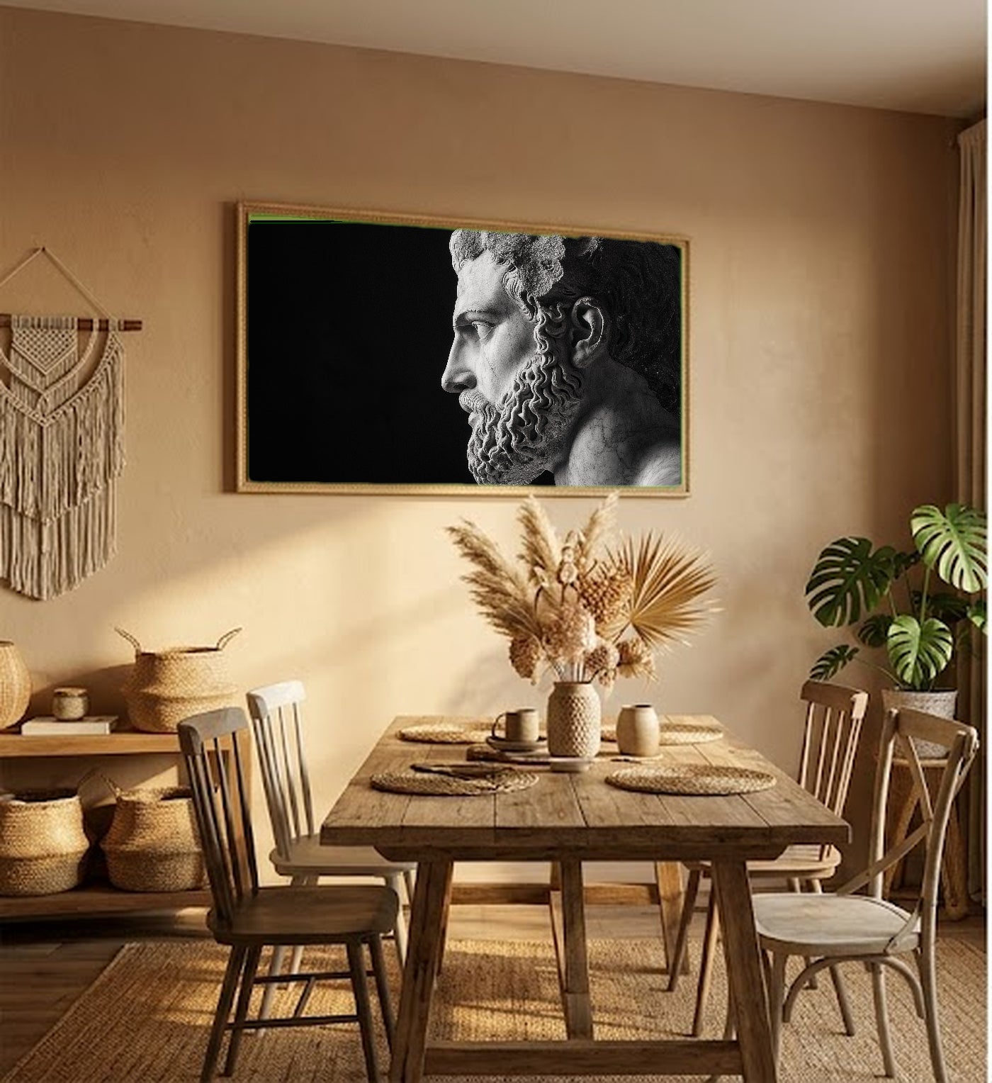 Hercules Statue Canvas Wall Art | Greek Monochrome Print, Home Gym Stoic Decor, Stretched Canvas — hercules-statue-monochrome-hallway-wall-art.jpg