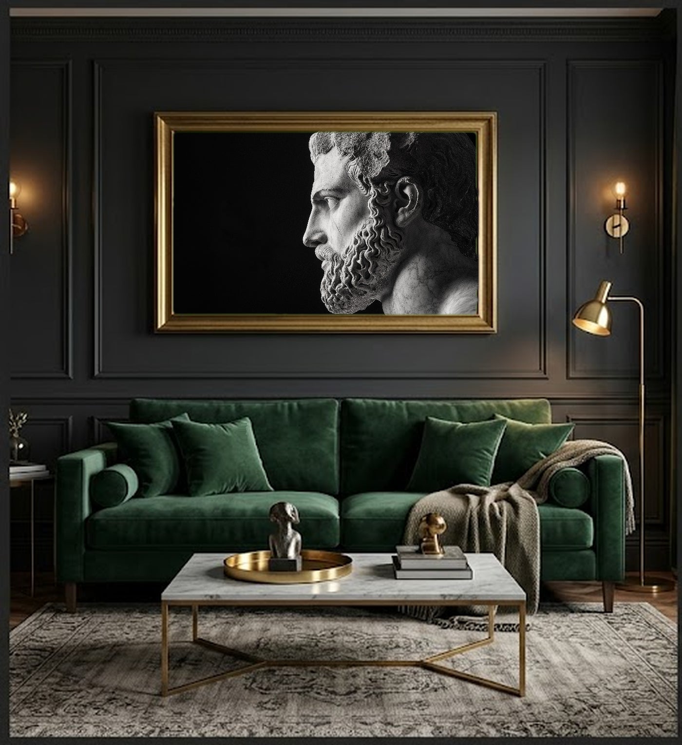 Hercules Statue Canvas Wall Art | Greek Monochrome Print, Home Gym Stoic Decor, Stretched Canvas — hercules-statue-monochrome-office-wall-art.jpg