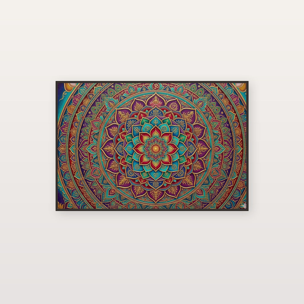 Hindu Mandala Canvas Wall Art - Colorful Sacred Print, Indian Spiritual, Yoga Decor, Stretched Canvas — hindu mandala colorful canvas print