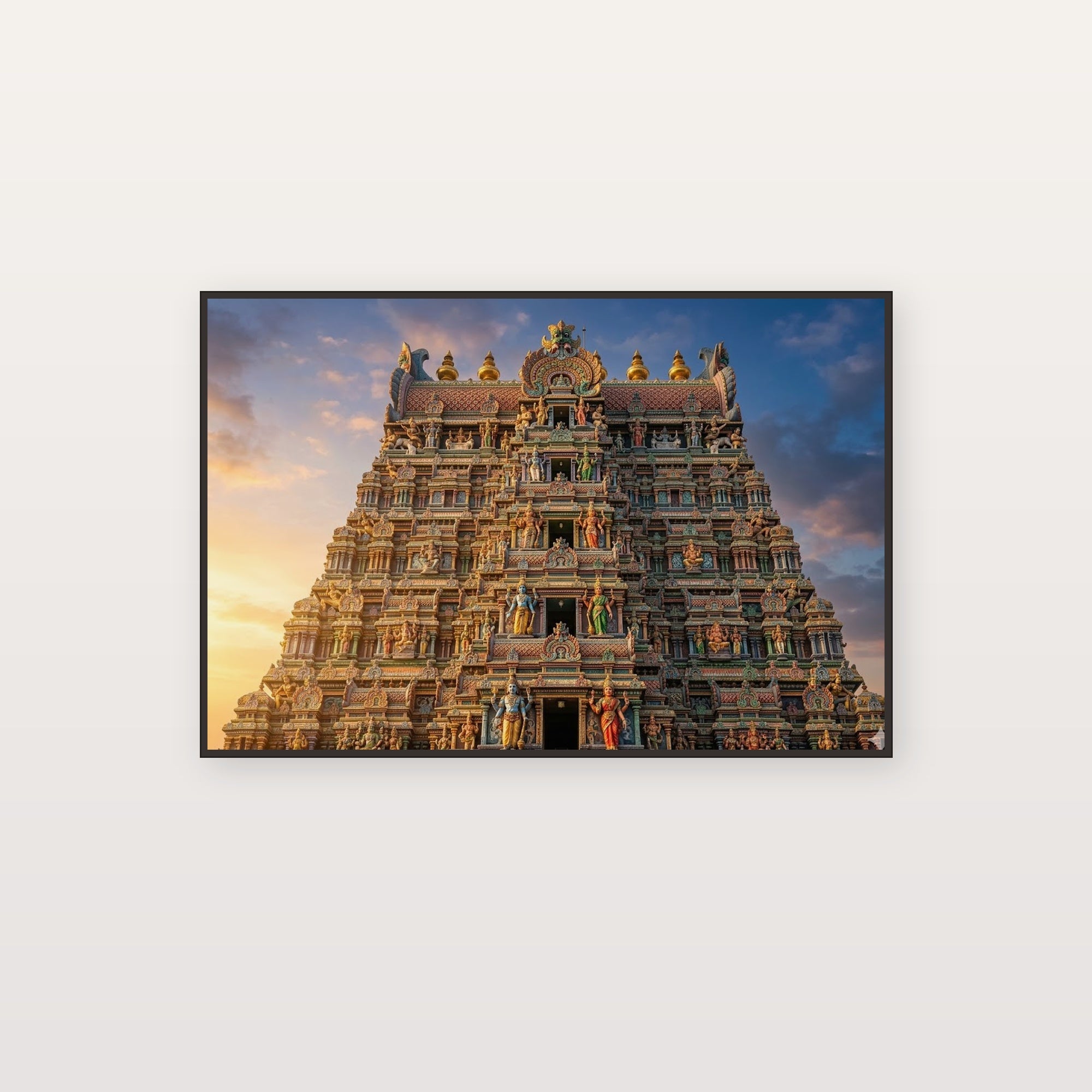 Hindu Temple Canvas Wall Art - Golden Shrine Print, Indian Architecture, Sacred Decor, Stretched Canvas — hindu temple sunrise canvas print