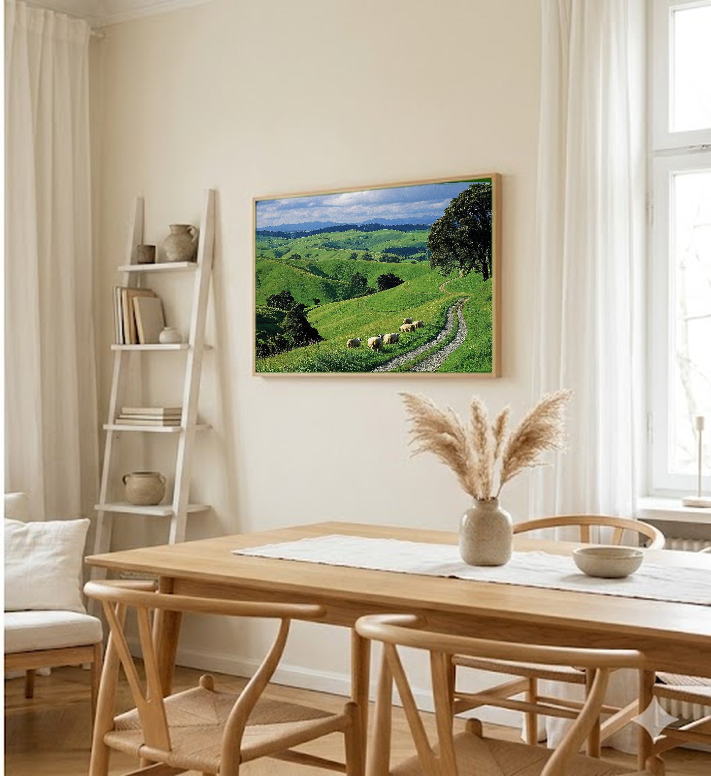 Hobbiton Canvas Wall Art | New Zealand Countryside Print, Rolling Hills, Fantasy Decor, Stretched Canvas — hobbit-shire-newzealand-dining-room-wall-art.jpg