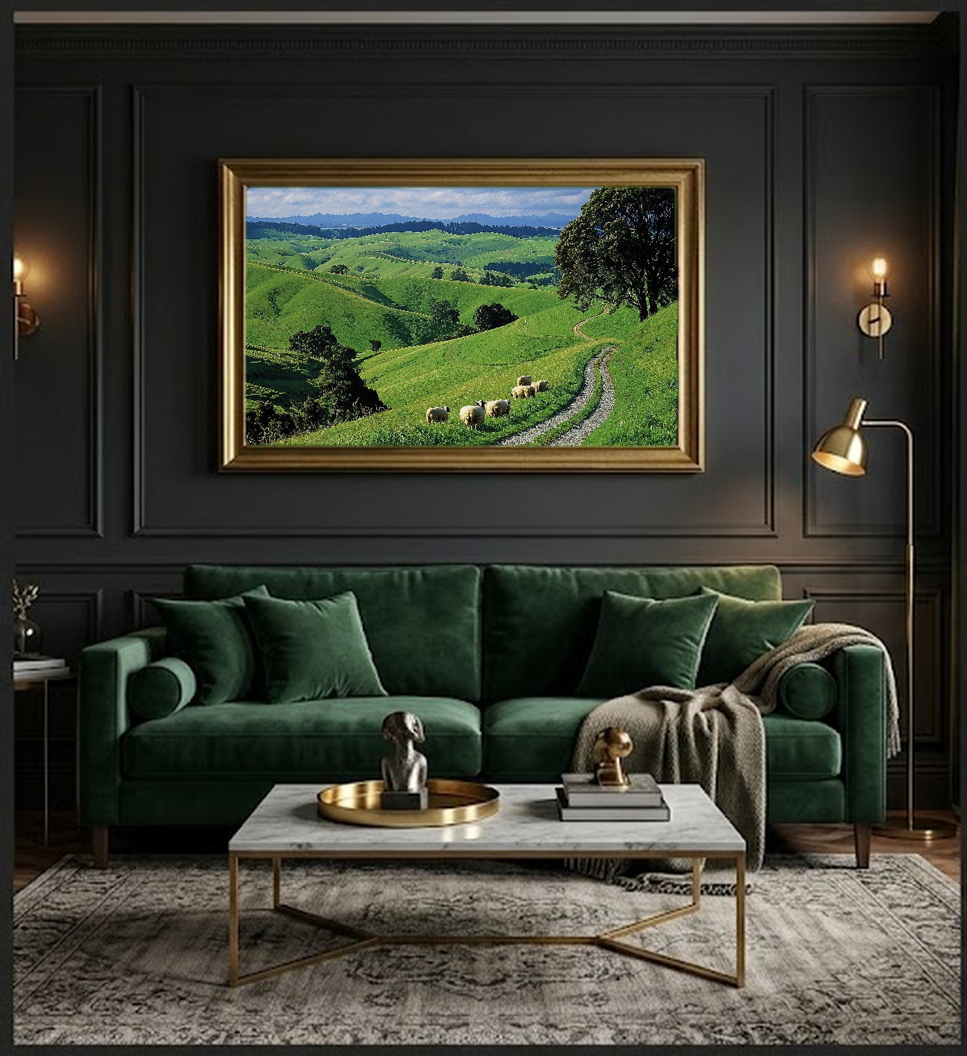 Hobbiton Canvas Wall Art | New Zealand Countryside Print, Rolling Hills, Fantasy Decor, Stretched Canvas — hobbit-shire-newzealand-office-wall-art.jpg