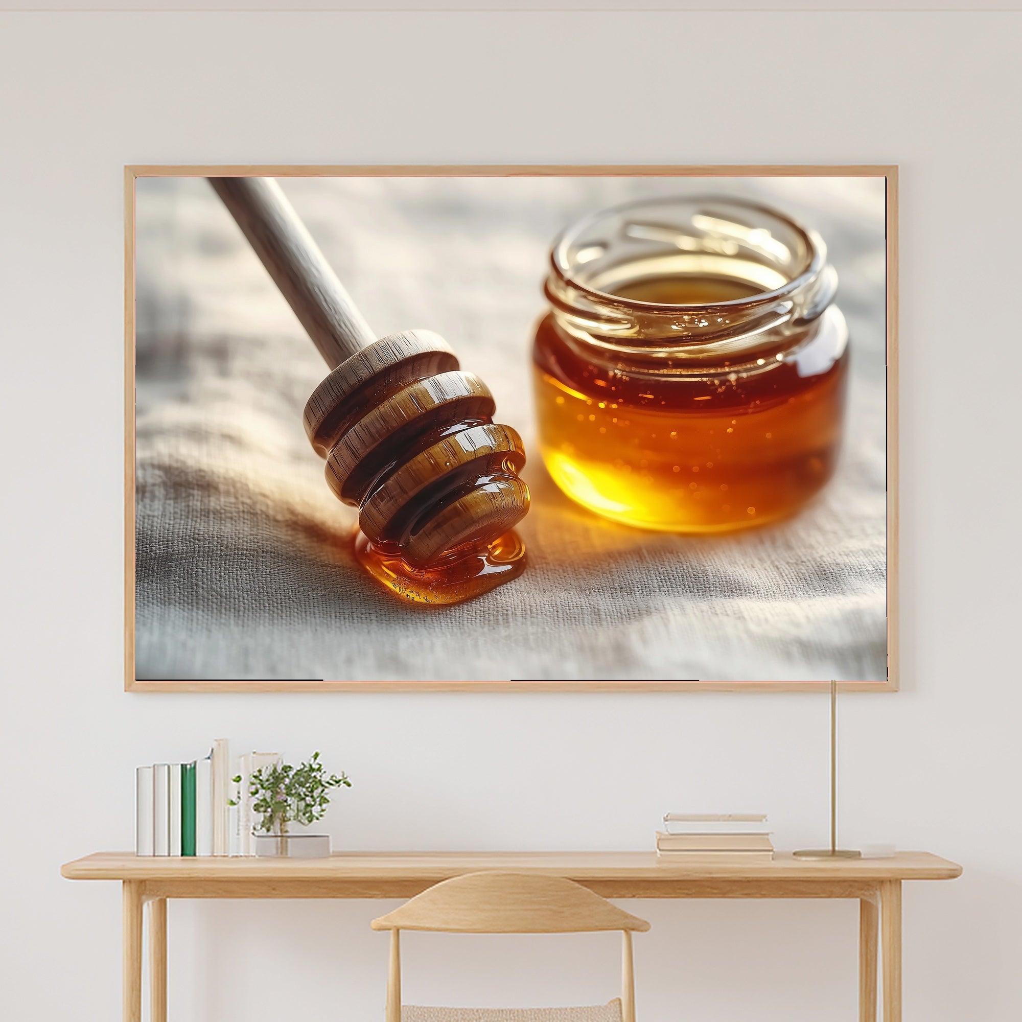 Honey Dipper Amber Jar Giclée Canvas Print, Cozy Neutral Palette Statement Piece, Living Room Wall Art, Gift Under 100 — honey-dipper-amber-jar-canvas-print.jpg