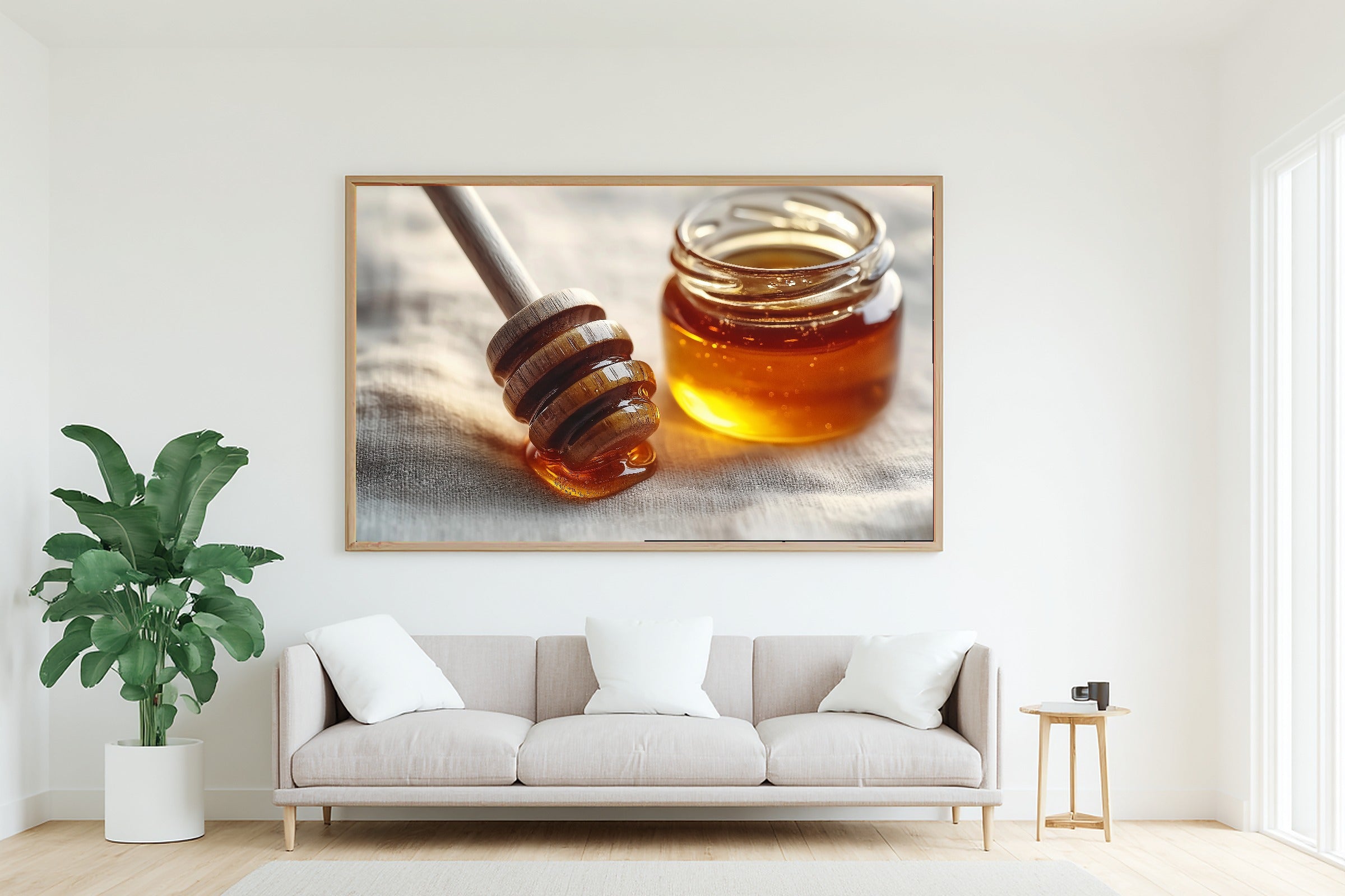 Honey Dipper Amber Jar Giclée Canvas Print, Cozy Neutral Palette Statement Piece, Living Room Wall Art, Gift Under 100 — honey-dipper-amber-jar-living-room-wall-art.jpg