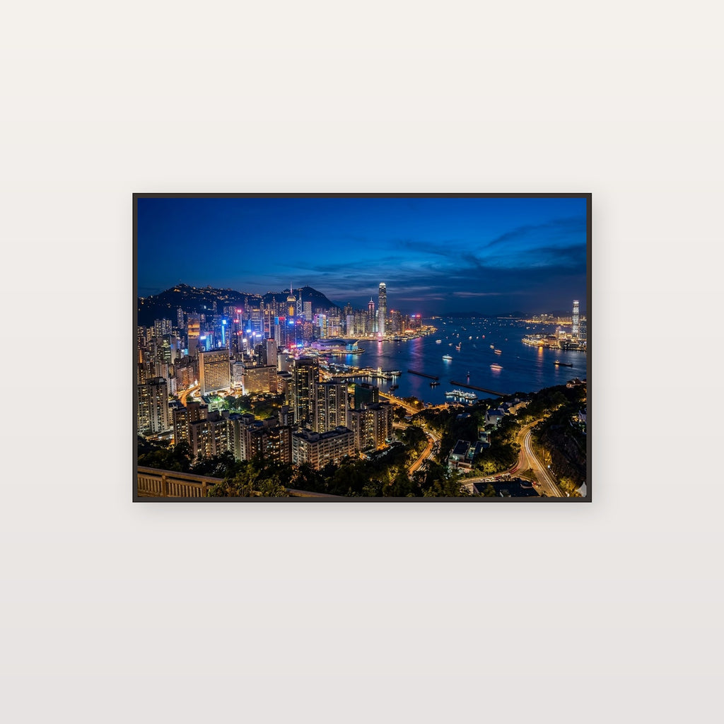 Hong Kong Skyline Canvas Wall Art - Night City Print, Urban Photography, Cityscape Decor, Stretched Canvas — hong kong skyline night canvas print
