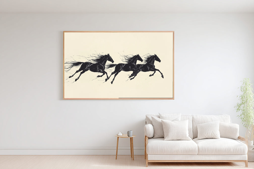 Cozy Studio Horses Running Trio Line Canvas Wall Art — Dreamy Print for the Living Room, A Gift the Art Lover in Your Life Will Adore — horses-running-trio-line-bedroom-wall-art.jpg