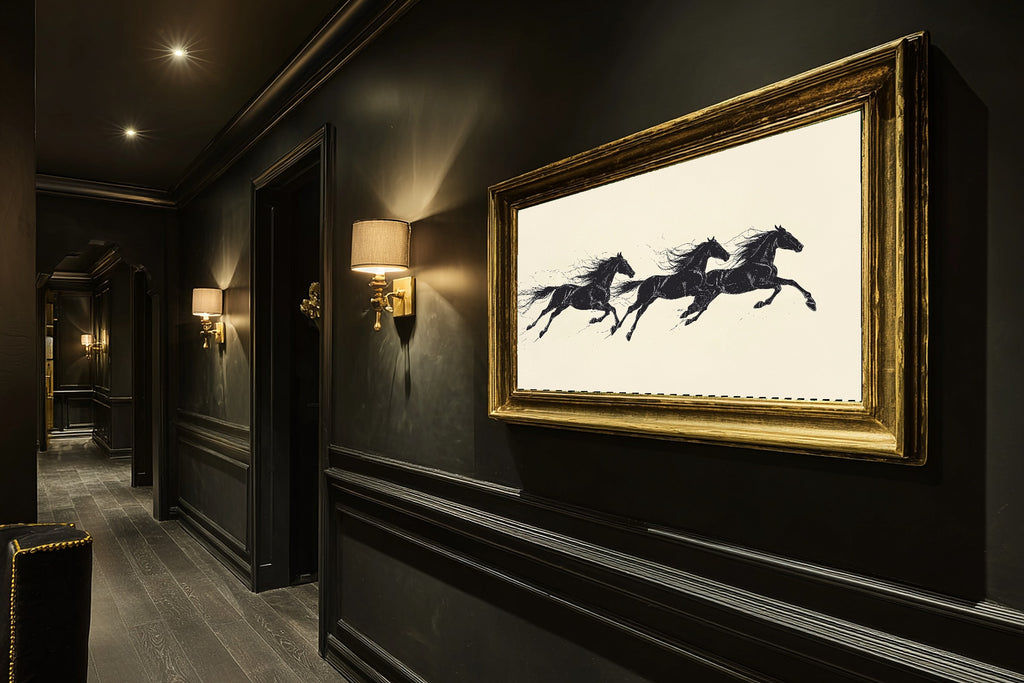 Cozy Studio Horses Running Trio Line Canvas Wall Art — Dreamy Print for the Living Room, A Gift the Art Lover in Your Life Will Adore — horses-running-trio-line-hallway-wall-art.jpg