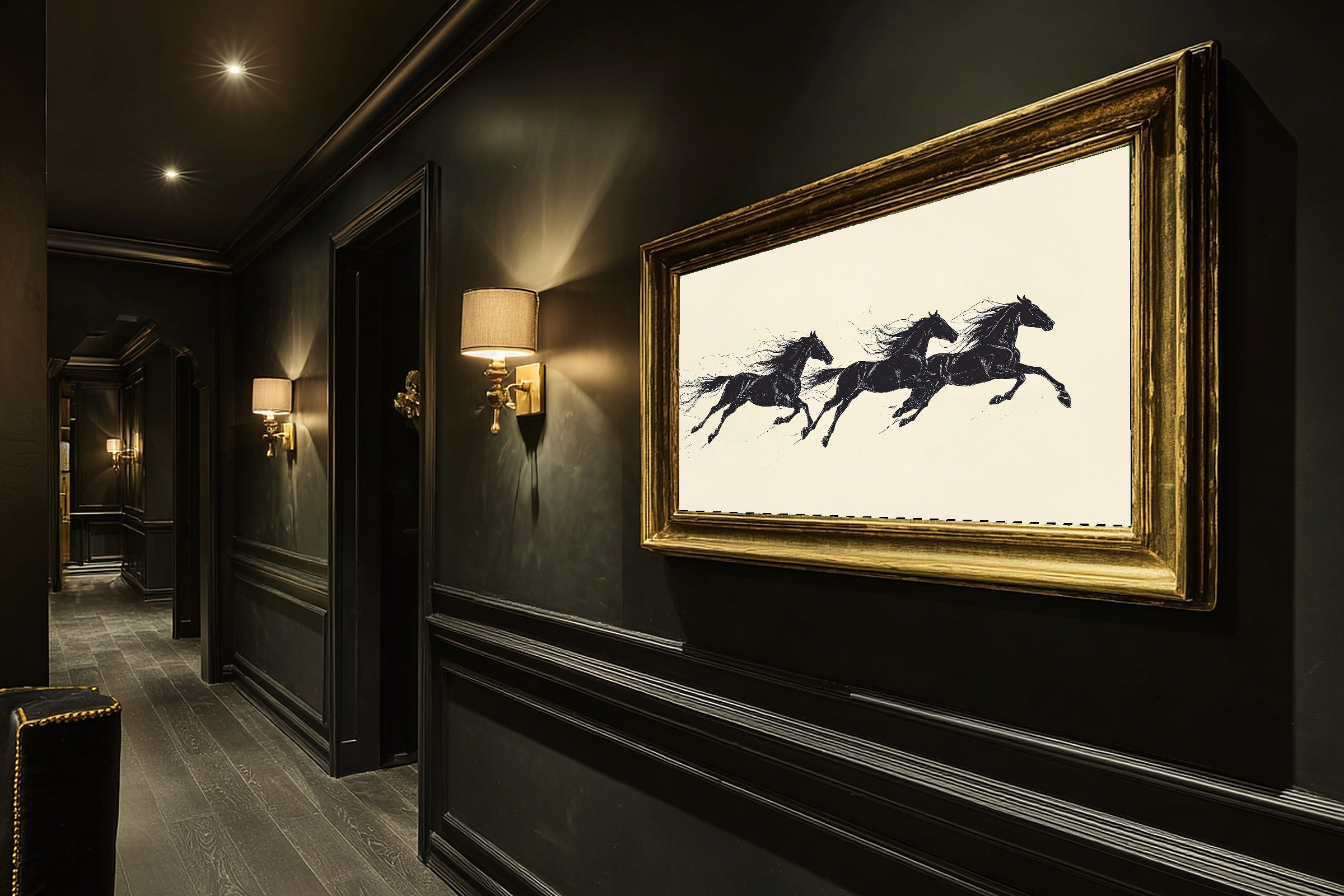 Cozy Studio Horses Running Trio Line Canvas Wall Art — Dreamy Print for the Living Room, A Gift the Art Lover in Your Life Will Adore — horses-running-trio-line-hallway-wall-art.jpg