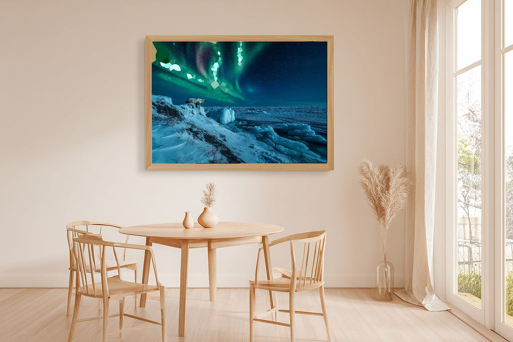 Hand-picked Hudson Bay Polar Aurora Giclée Print — Dreamy Moody Aurora for the Bedroom, Ready-to-Hang Aurora Chaser Next Door Gift — hudson-bay-polar-aurora-dining-room-wall-art.jpg