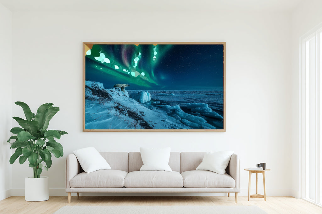 Hand-picked Hudson Bay Polar Aurora Giclée Print — Dreamy Moody Aurora for the Bedroom, Ready-to-Hang Aurora Chaser Next Door Gift — hudson-bay-polar-aurora-living-room-wall-art.jpg