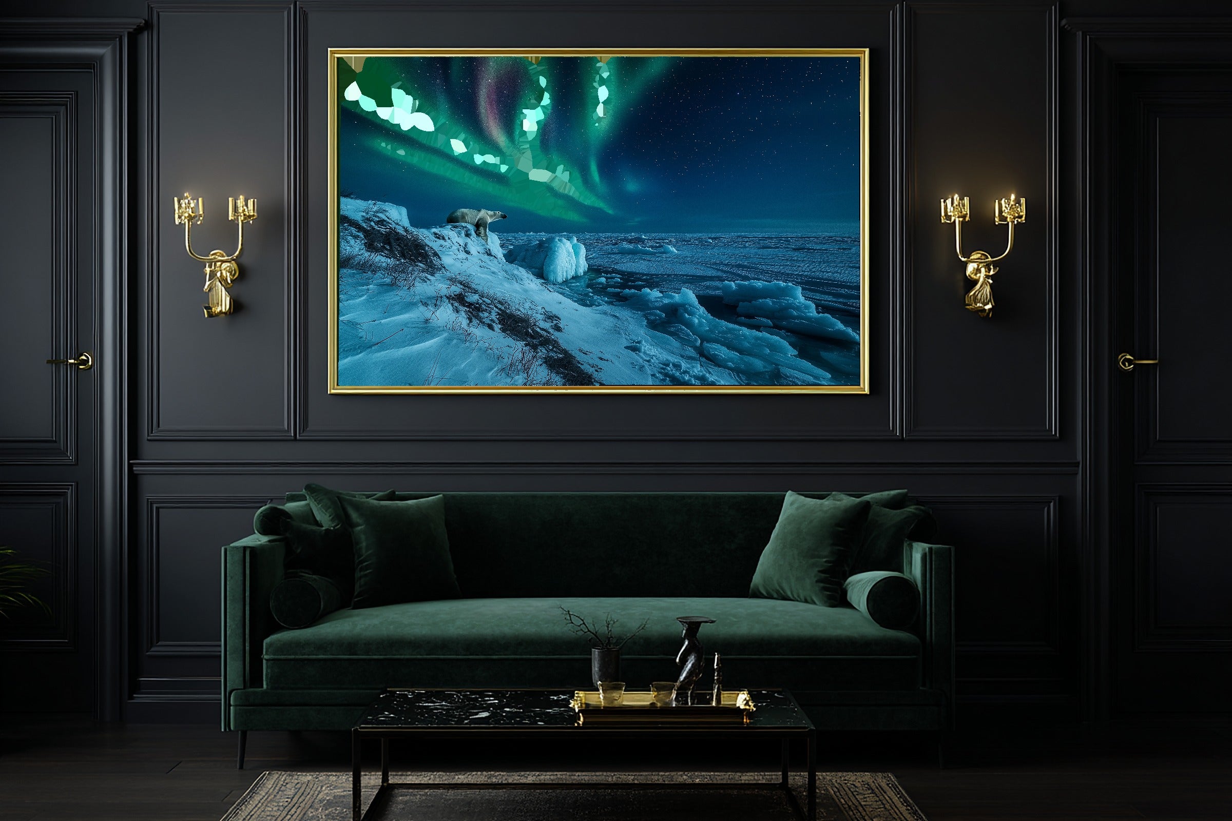 Hand-picked Hudson Bay Polar Aurora Giclée Print — Dreamy Moody Aurora for the Bedroom, Ready-to-Hang Aurora Chaser Next Door Gift — hudson-bay-polar-aurora-office-wall-art.jpg