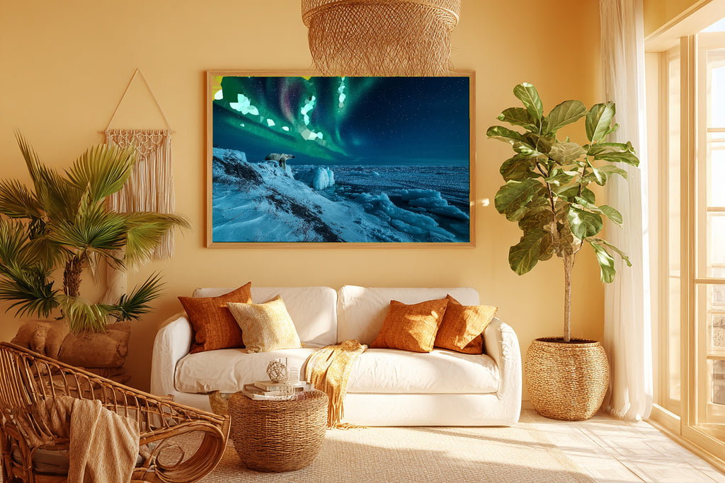 Hand-picked Hudson Bay Polar Aurora Giclée Print — Dreamy Moody Aurora for the Bedroom, Ready-to-Hang Aurora Chaser Next Door Gift — hudson-bay-polar-aurora-room-5-wall-art.jpg