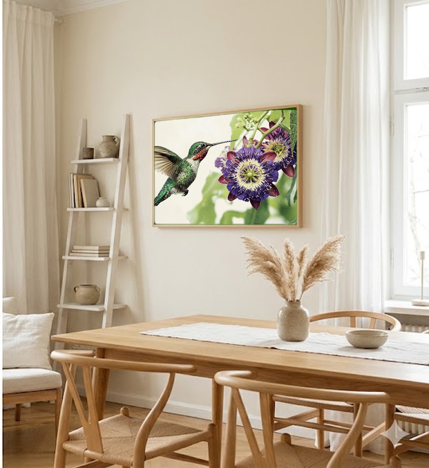 Hummingbird Canvas Wall Art | Passionflower Botanical Print, Vintage Audubon Decor, Stretched Canvas — hummingbird-passionflower-plate-dining-room-wall-art.jpg