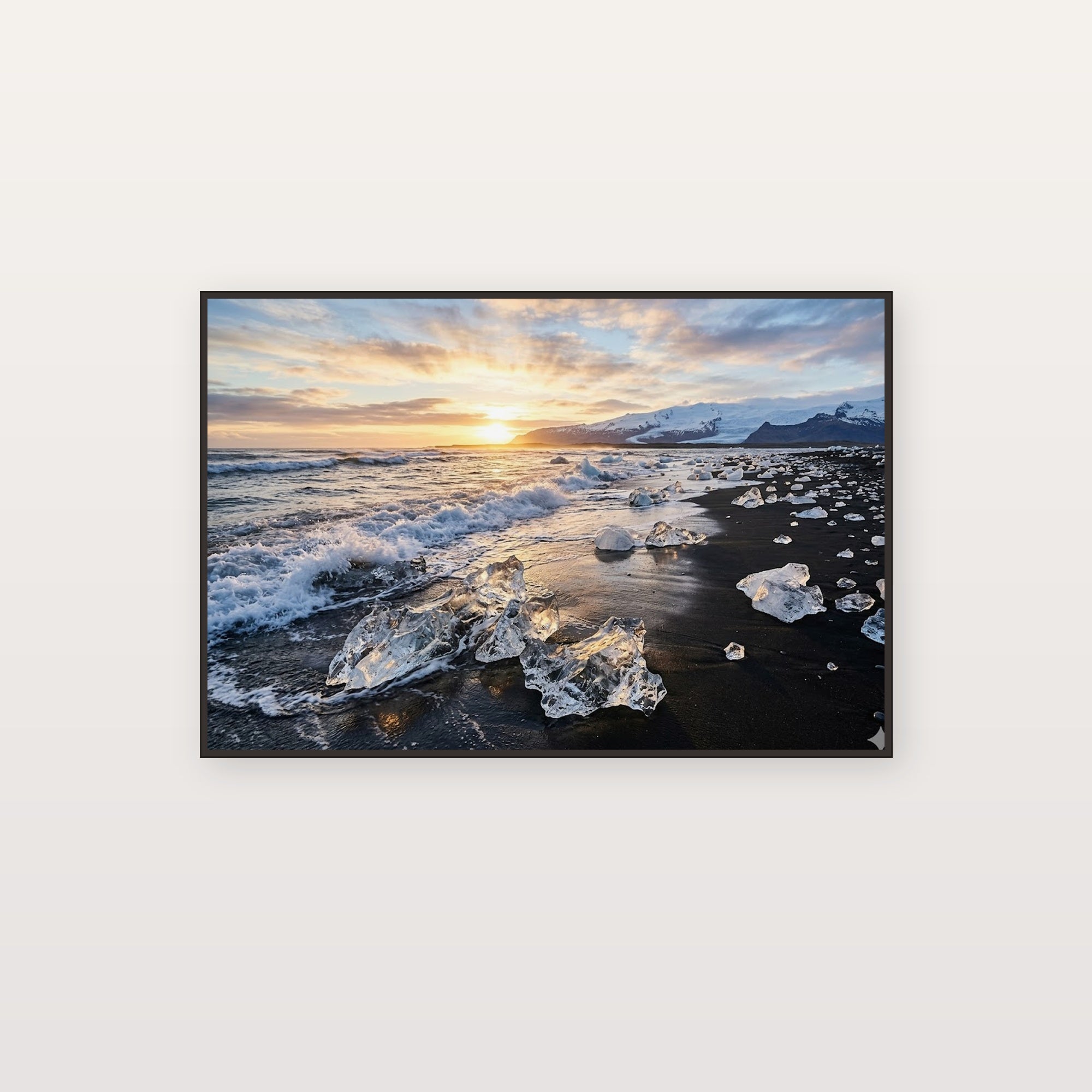 Iceland Diamond Beach Canvas Wall Art - Ice Crystal Print, Black Sand, Arctic Landscape, Stretched Canvas — iceland diamond beach canvas print