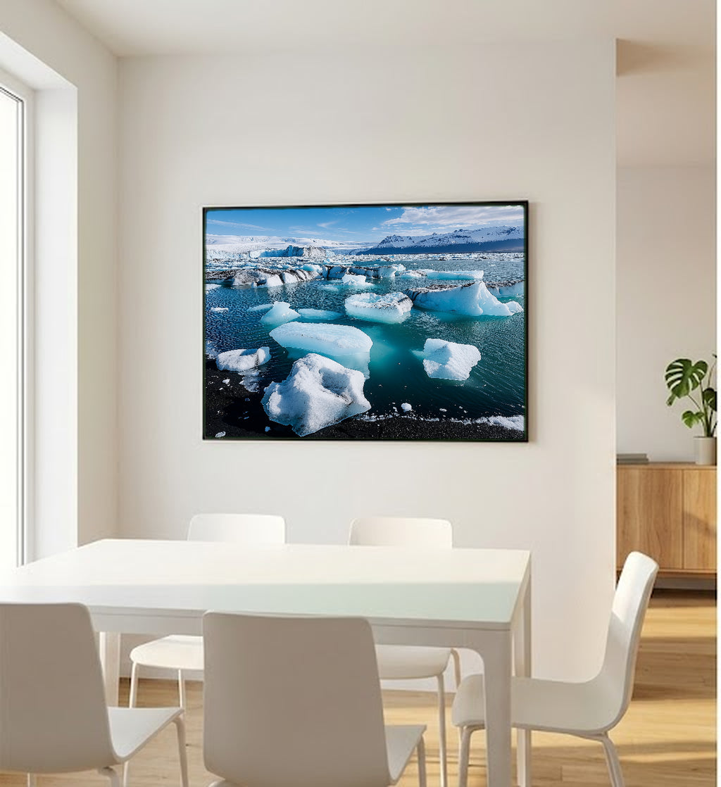 Jökulsárlón Glacier Lagoon Canvas Wall Art | Iceland Ice Print, Nordic Landscape, Dramatic Decor, Stretched Canvas — iceland-glacier-lagoon-bedroom-wall-art.jpg