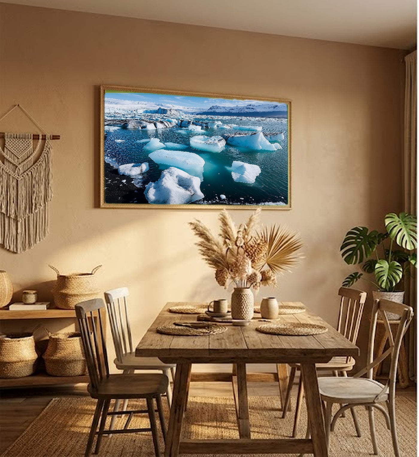 Jökulsárlón Glacier Lagoon Canvas Wall Art | Iceland Ice Print, Nordic Landscape, Dramatic Decor, Stretched Canvas — iceland-glacier-lagoon-hallway-wall-art.jpg