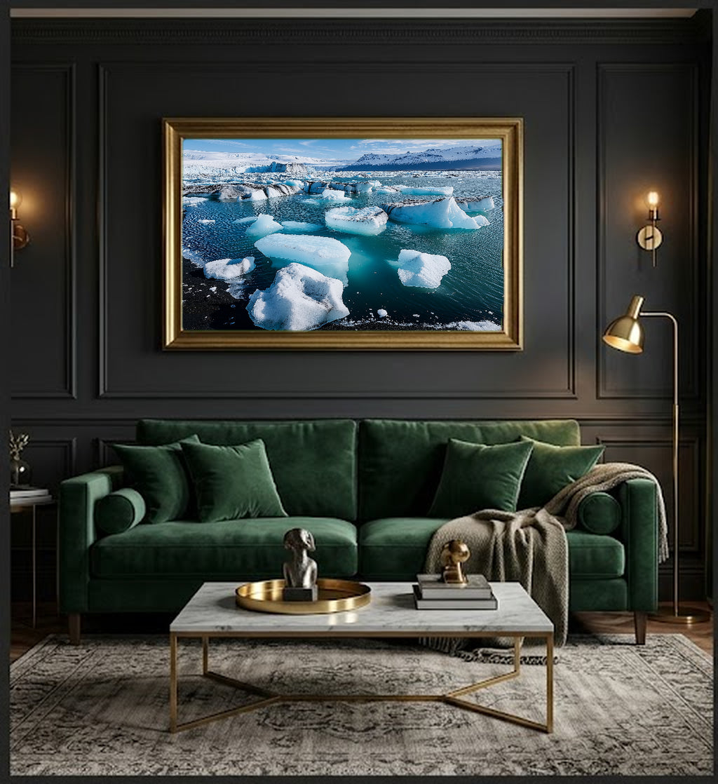 Jökulsárlón Glacier Lagoon Canvas Wall Art | Iceland Ice Print, Nordic Landscape, Dramatic Decor, Stretched Canvas — iceland-glacier-lagoon-office-wall-art.jpg