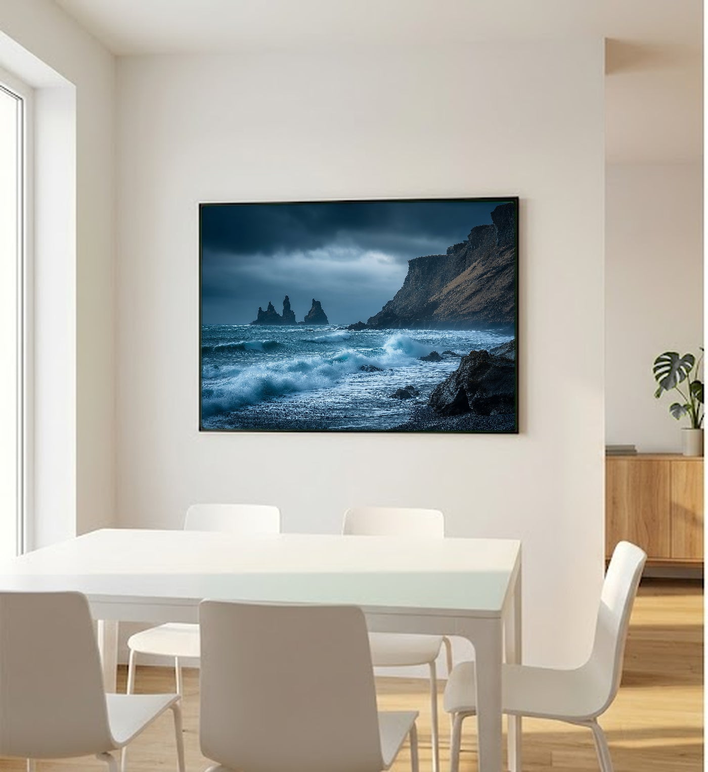 Iceland Black Sand Beach Canvas Wall Art | Vik Reynisfjara Print, Basalt Columns, Dramatic Decor, Stretched Canvas — iceland-vik-black-beach-bedroom-wall-art.jpg