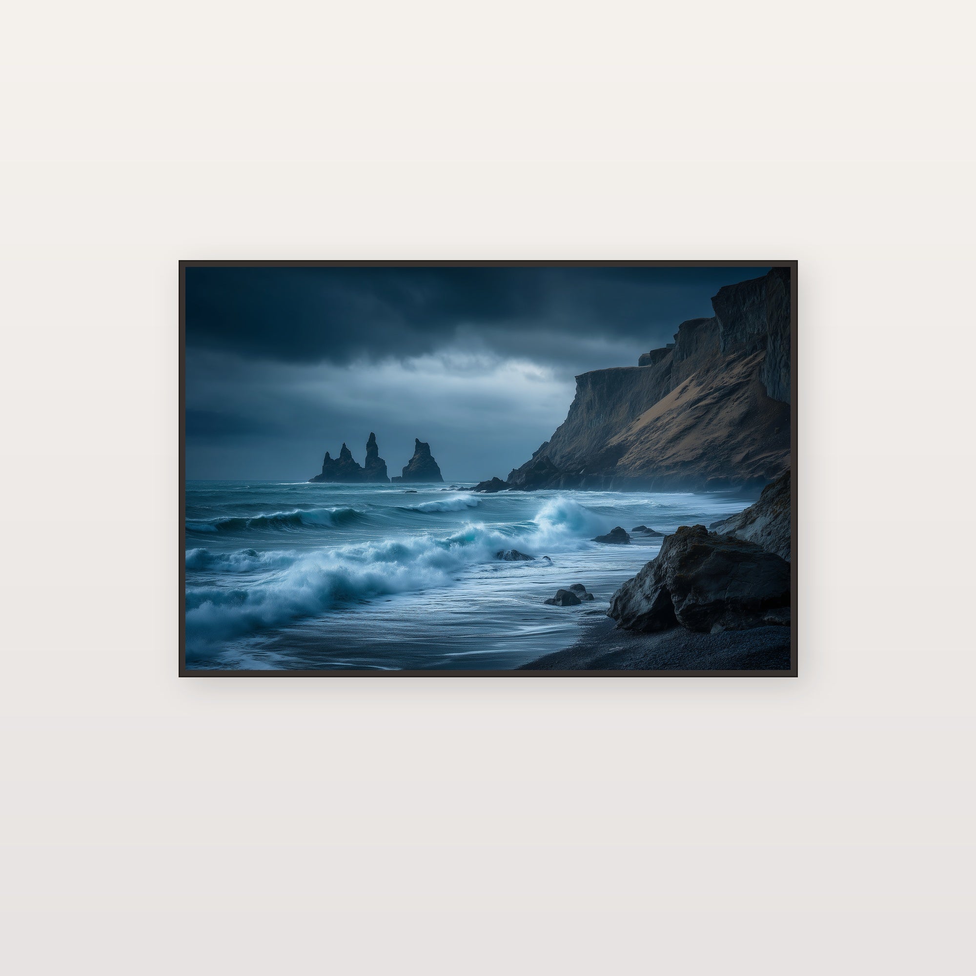 Iceland Black Sand Beach Canvas Wall Art | Vik Reynisfjara Print, Basalt Columns, Dramatic Decor, Stretched Canvas — iceland-vik-black-beach-canvas-print.jpg