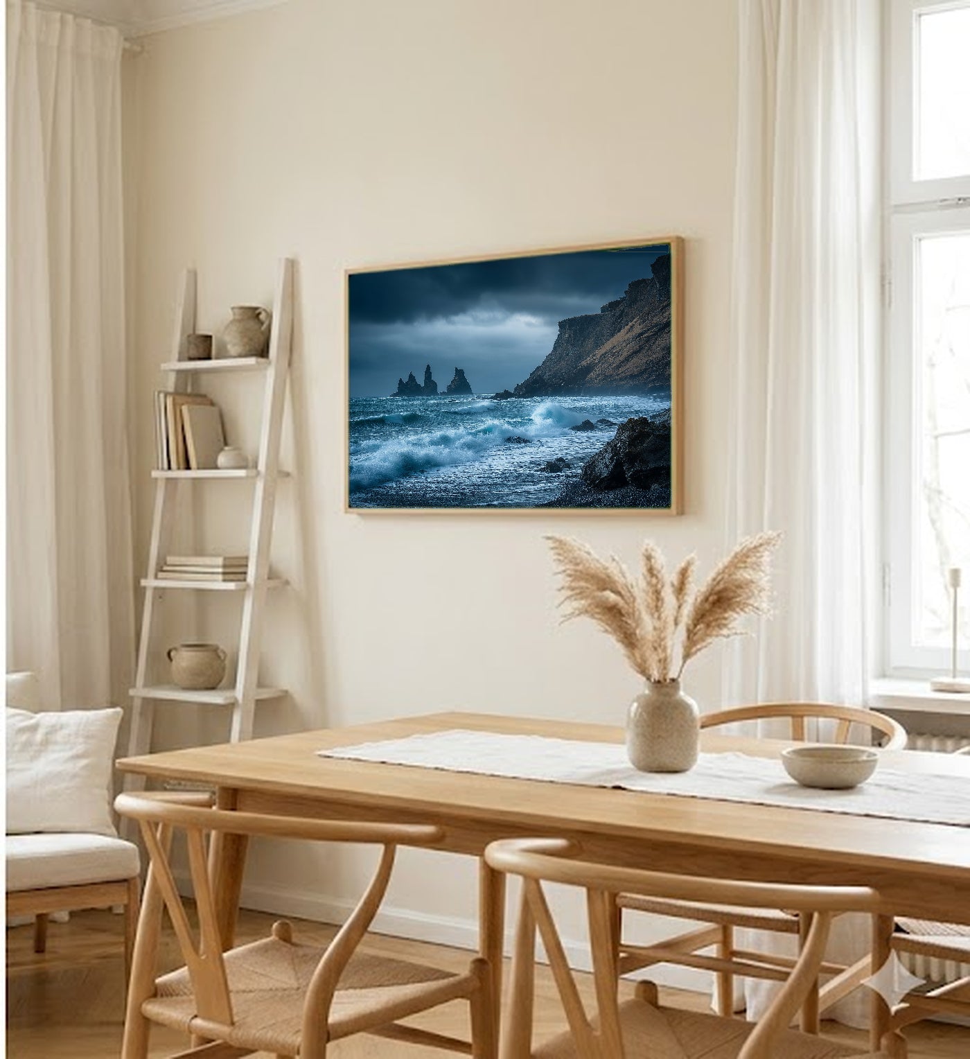 Iceland Black Sand Beach Canvas Wall Art | Vik Reynisfjara Print, Basalt Columns, Dramatic Decor, Stretched Canvas — iceland-vik-black-beach-dining-room-wall-art.jpg