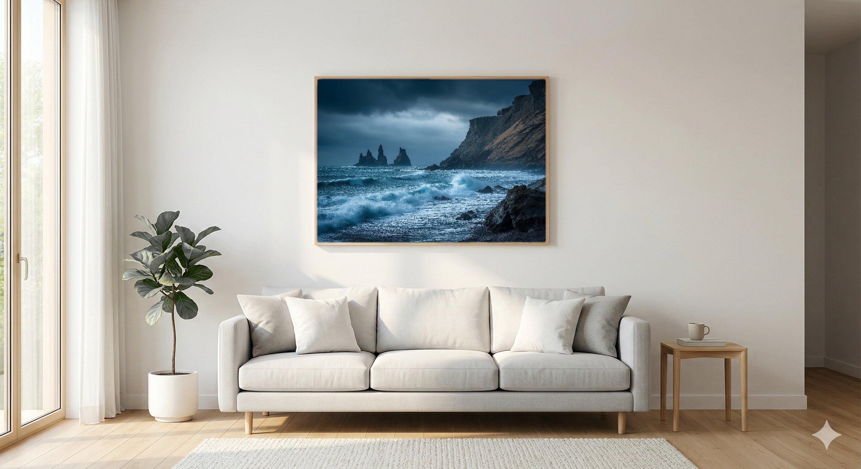 Iceland Black Sand Beach Canvas Wall Art | Vik Reynisfjara Print, Basalt Columns, Dramatic Decor, Stretched Canvas — iceland-vik-black-beach-living-room-wall-art.jpg