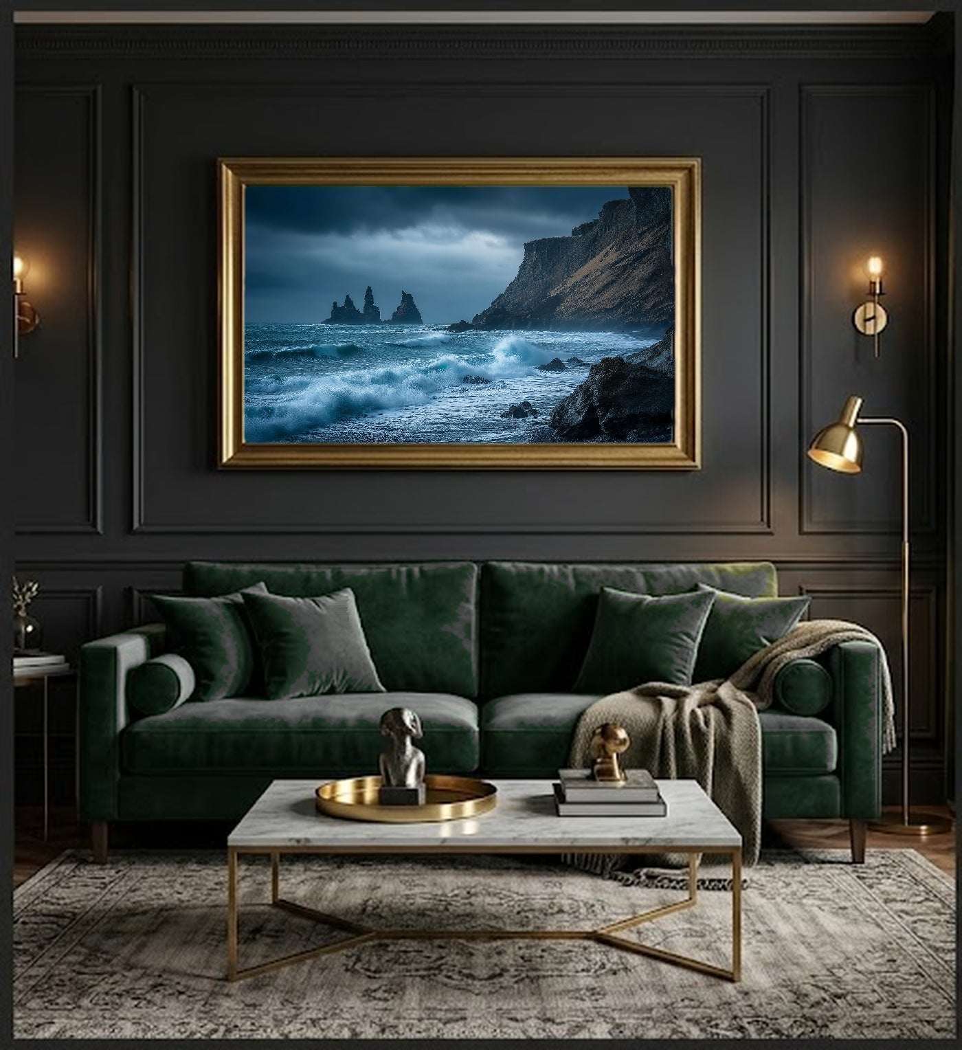 Iceland Black Sand Beach Canvas Wall Art | Vik Reynisfjara Print, Basalt Columns, Dramatic Decor, Stretched Canvas — iceland-vik-black-beach-office-wall-art.jpg