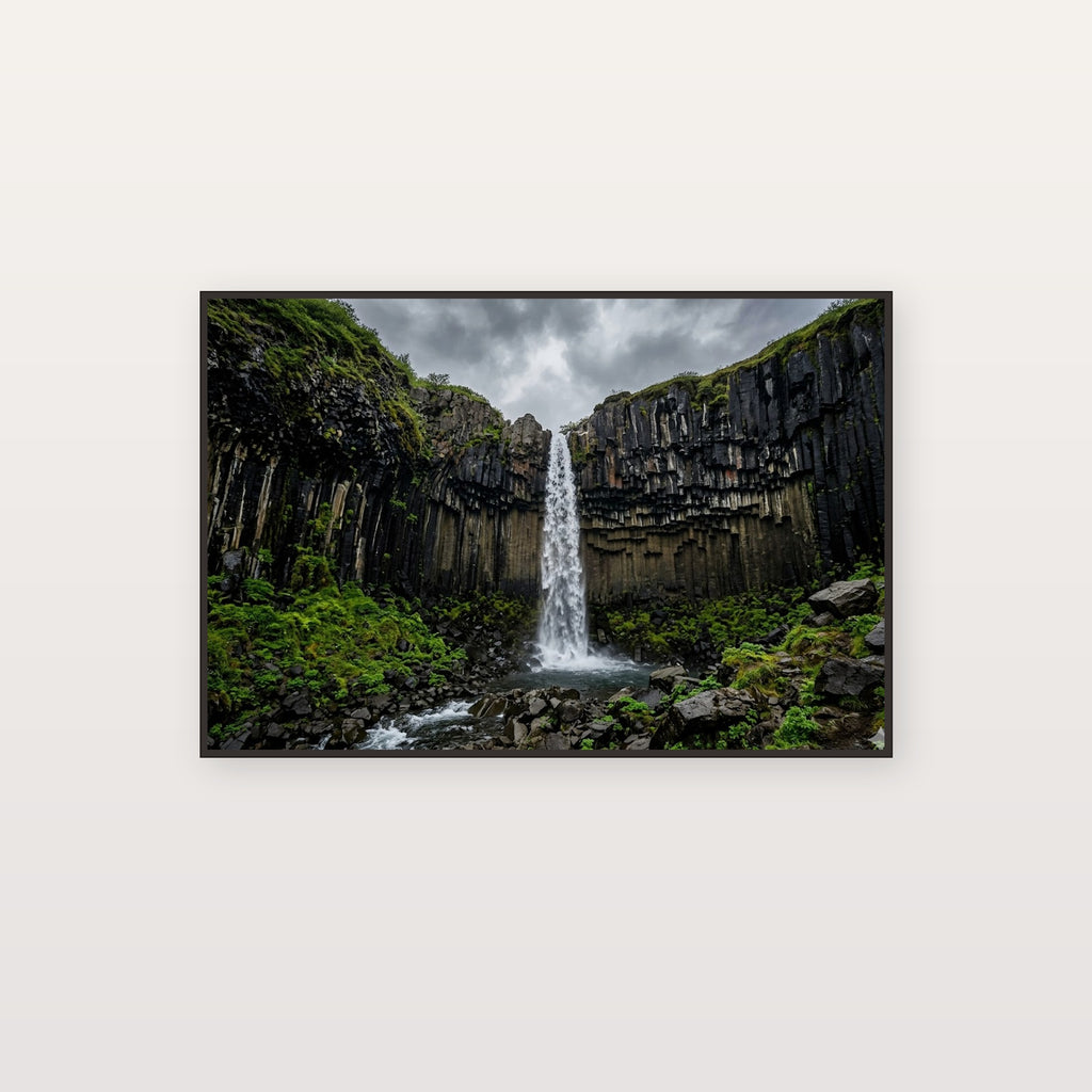 Iceland Waterfall Canvas Wall Art - Basalt Columns Print, Nordic Landscape, Nature Photography, Stretched Canvas — iceland waterfall basalt canvas print