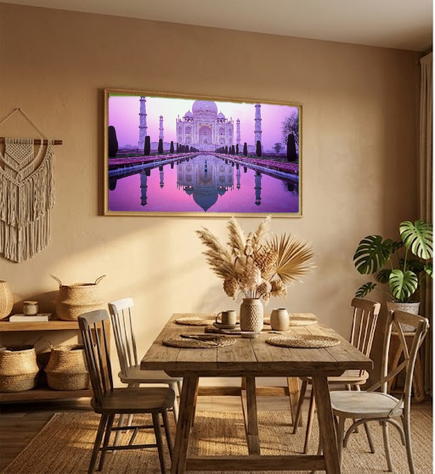Taj Mahal Canvas Wall Art | India Sunrise Print, Historical Landmark, Asian Decor, Stretched Canvas — india-taj-mahal-hallway-wall-art.jpg