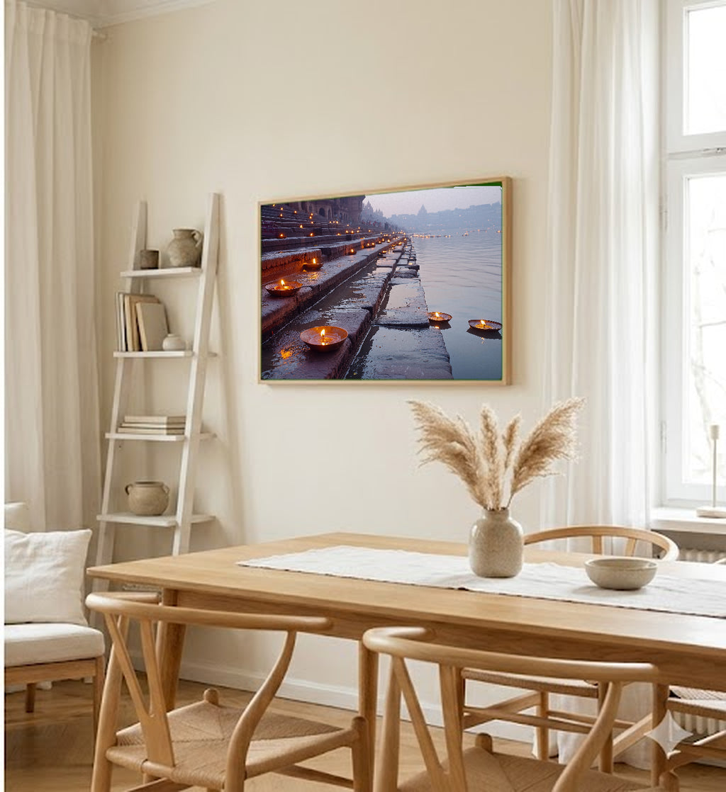 Varanasi Ganges Canvas Wall Art | India Sacred River Print, Spiritual Decor, Asian Landscape, Stretched Canvas — india-varanasi-ganges-dining-room-wall-art.jpg
