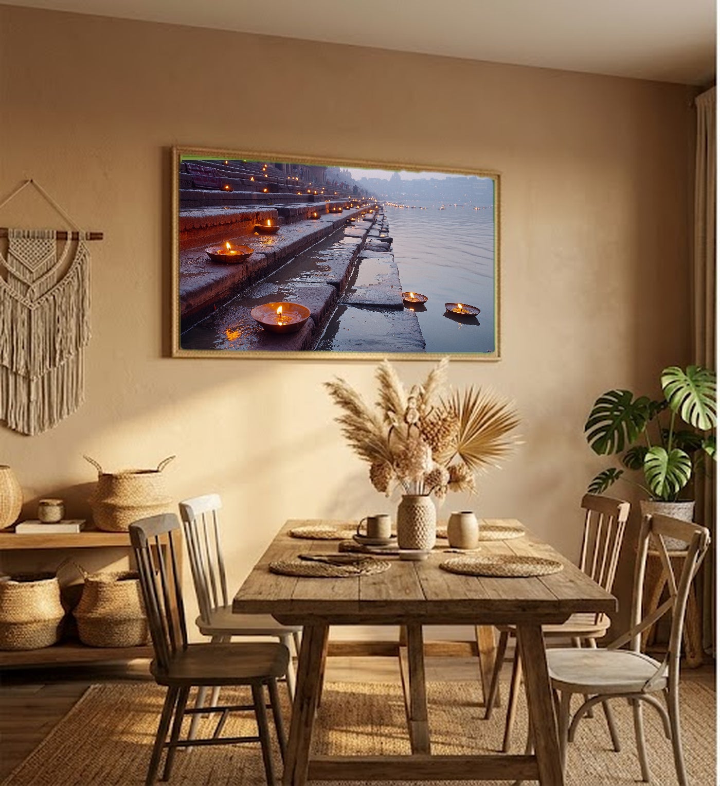 Varanasi Ganges Canvas Wall Art | India Sacred River Print, Spiritual Decor, Asian Landscape, Stretched Canvas — india-varanasi-ganges-hallway-wall-art.jpg
