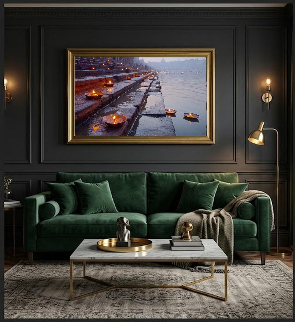 Varanasi Ganges Canvas Wall Art | India Sacred River Print, Spiritual Decor, Asian Landscape, Stretched Canvas — india-varanasi-ganges-office-wall-art.jpg