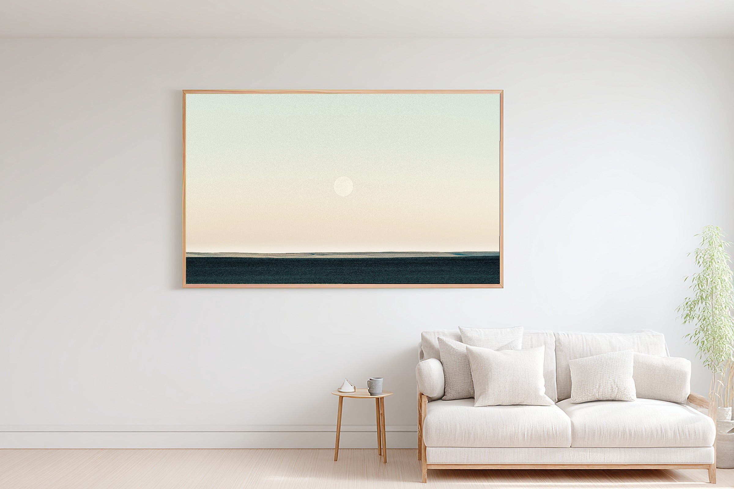 Indigo Moonscape Pale Sky Museum-Quality Canvas, Neutral Brushstroke Canvas Wall Art, Modern Living Room Statement Piece, Gift for Creatives — indigo-moonscape-pale-sky-bedroom-wall-art.jpg