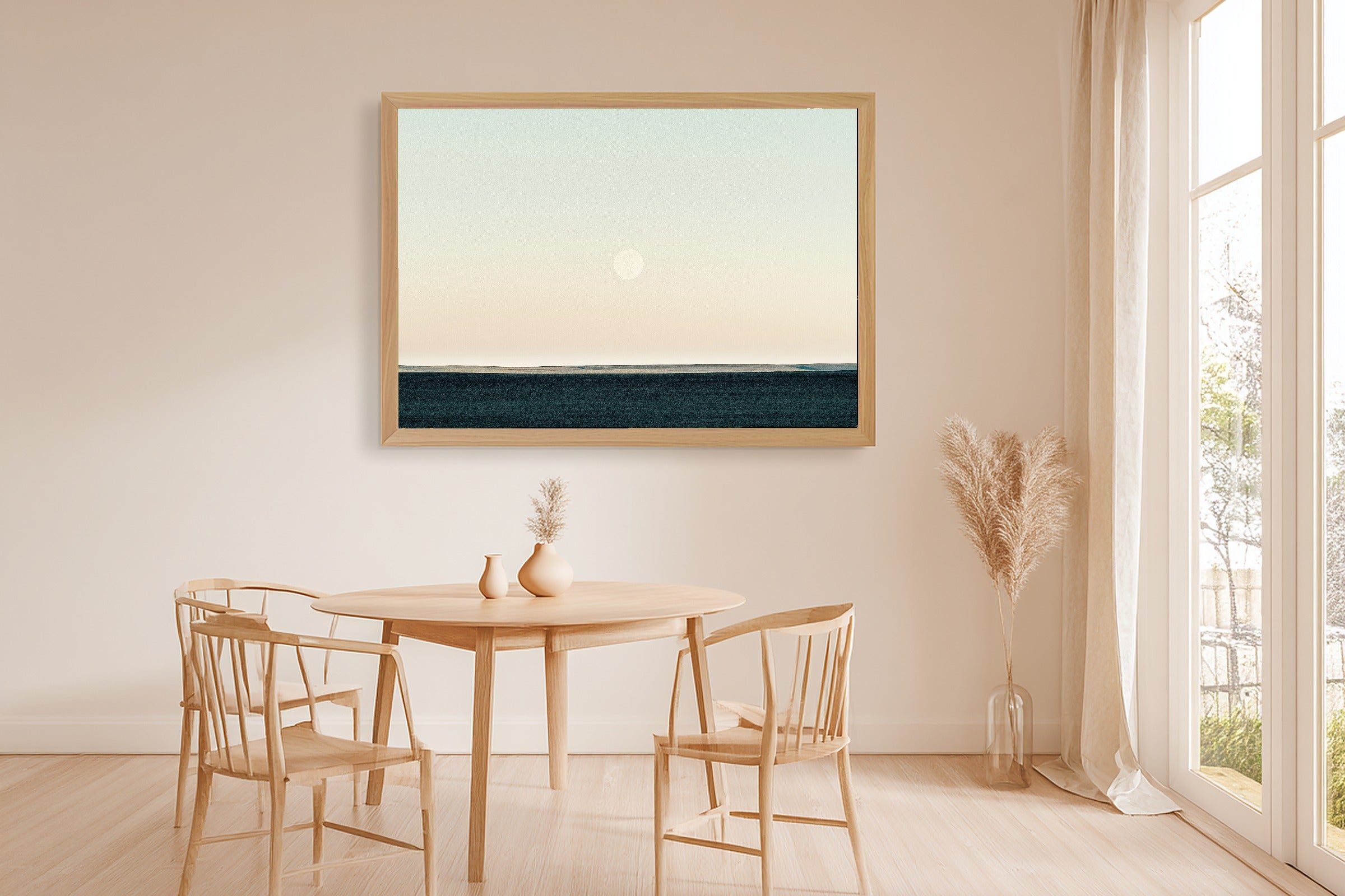 Indigo Moonscape Pale Sky Museum-Quality Canvas, Neutral Brushstroke Canvas Wall Art, Modern Living Room Statement Piece, Gift for Creatives — indigo-moonscape-pale-sky-dining-room-wall-art.jpg