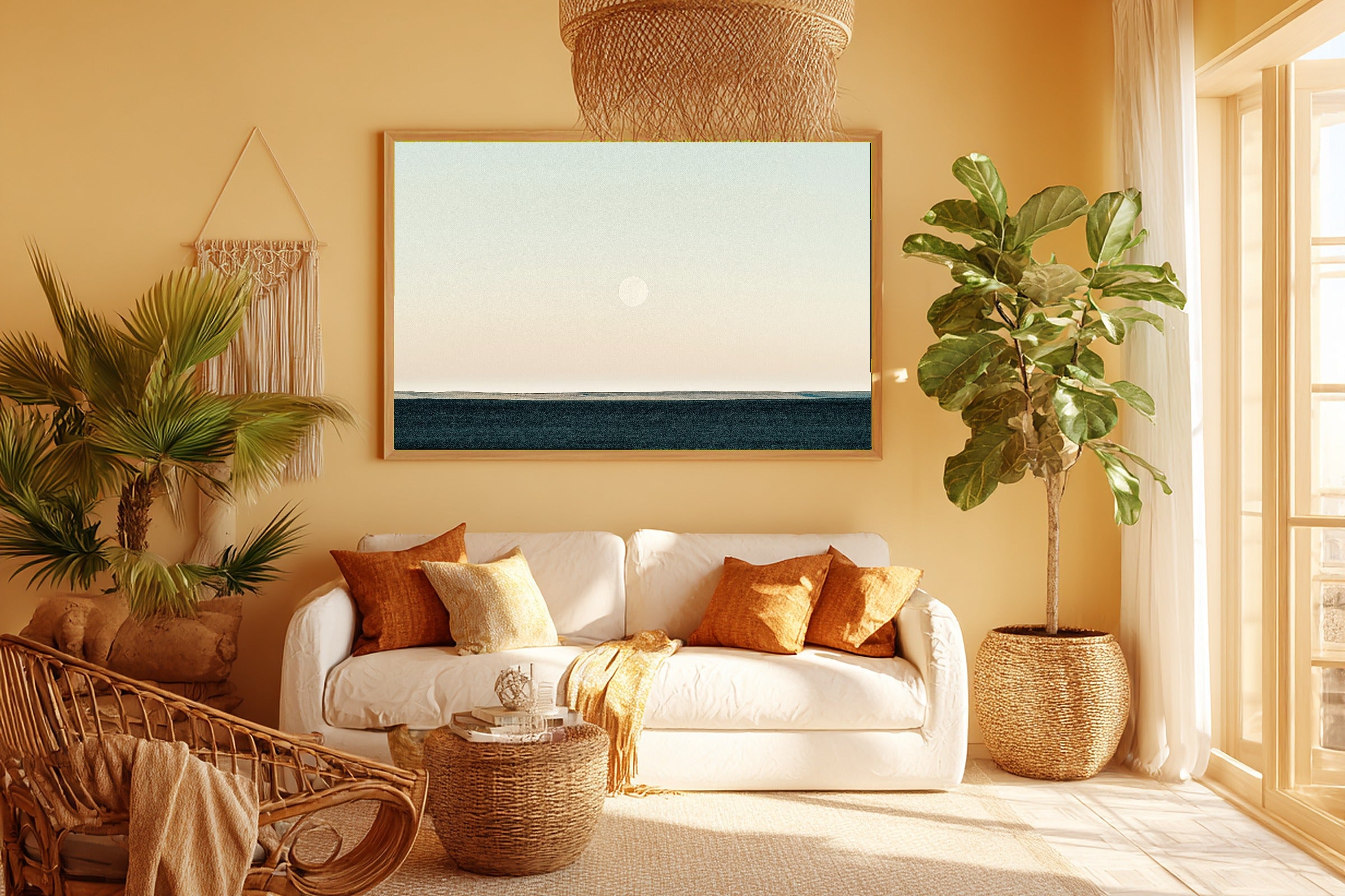 Indigo Moonscape Pale Sky Museum-Quality Canvas, Neutral Brushstroke Canvas Wall Art, Modern Living Room Statement Piece, Gift for Creatives — indigo-moonscape-pale-sky-room-5-wall-art.jpg