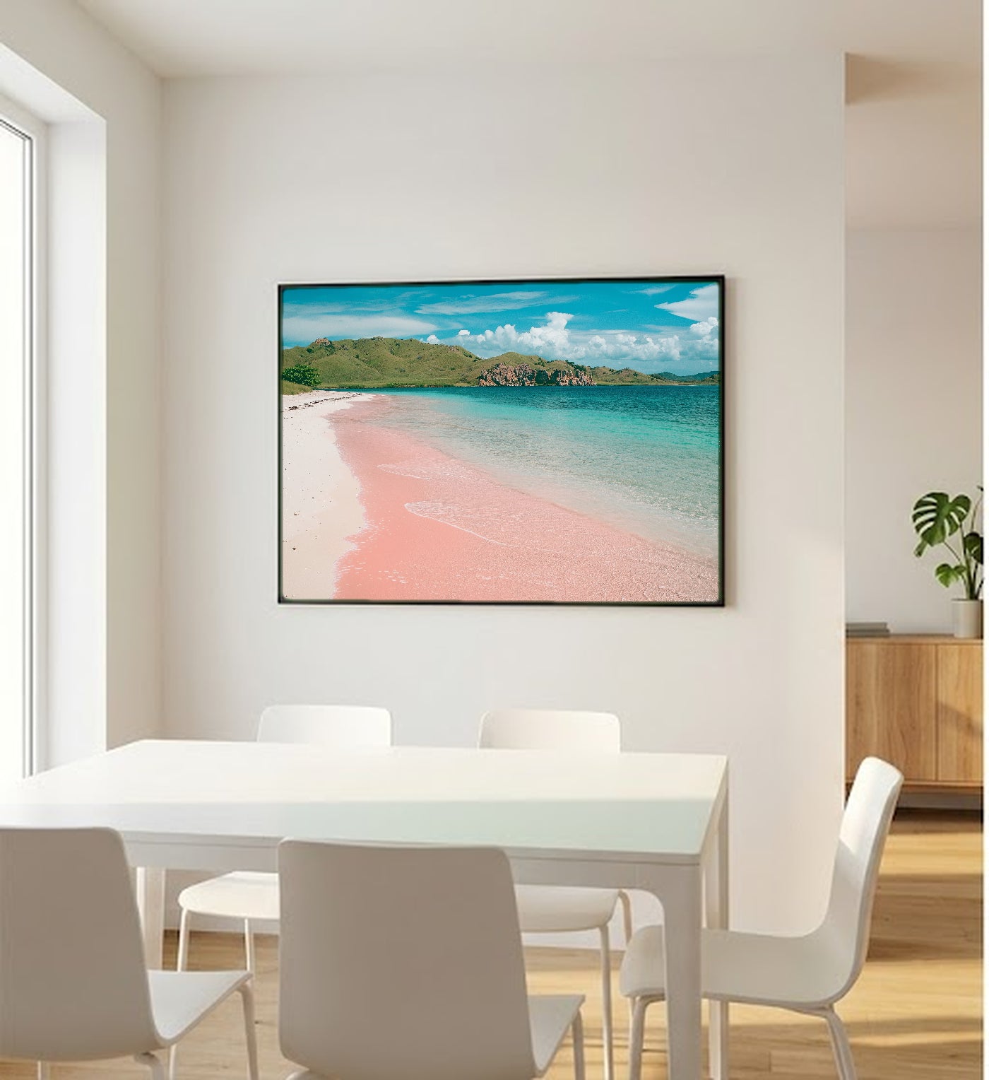 Komodo Pink Beach Canvas Wall Art | Indonesia Tropical Print, Unique Beach Decor, Stretched Canvas — indonesia-komodo-pink-bedroom-wall-art.jpg