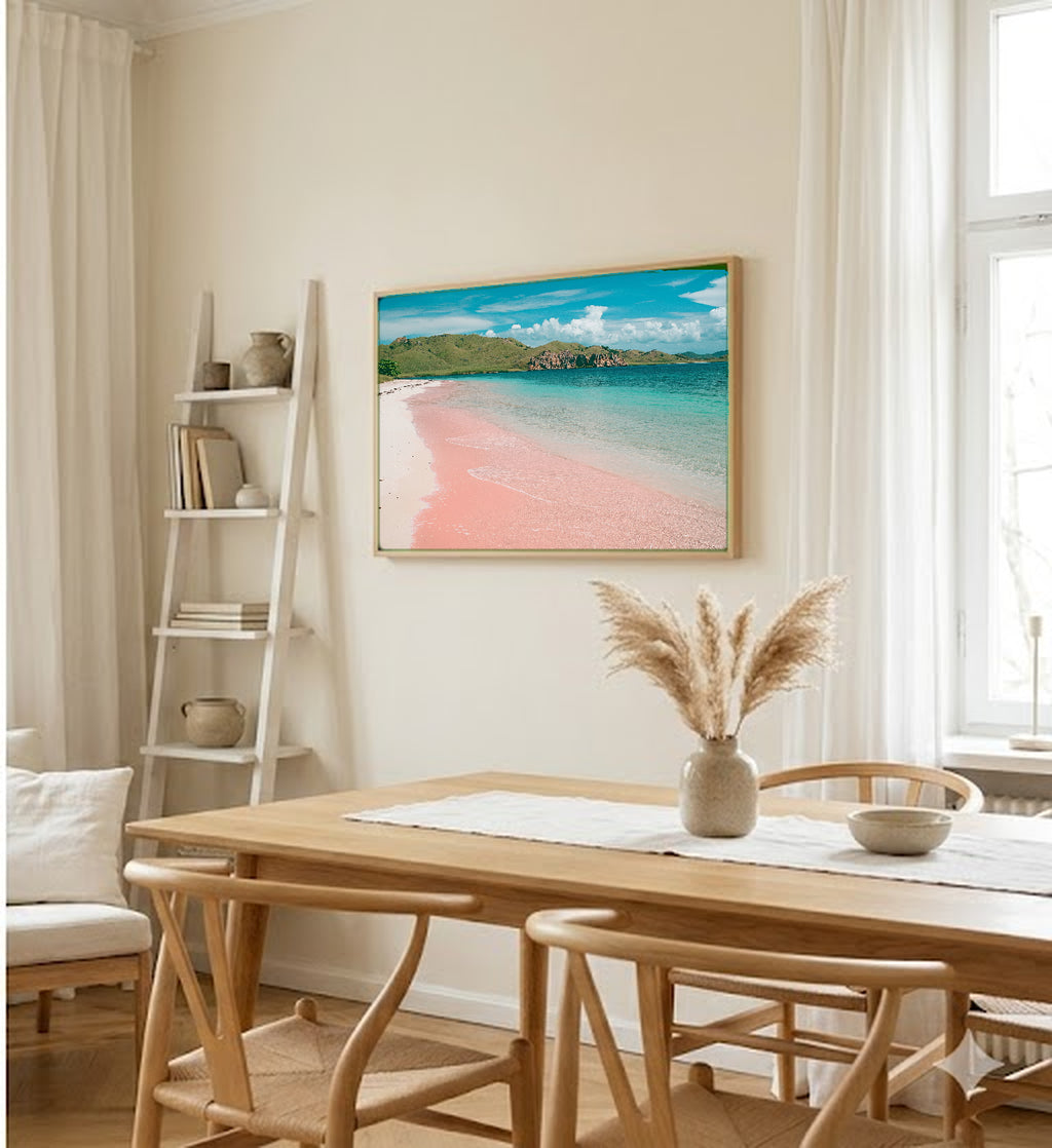 Komodo Pink Beach Canvas Wall Art | Indonesia Tropical Print, Unique Beach Decor, Stretched Canvas — indonesia-komodo-pink-dining-room-wall-art.jpg