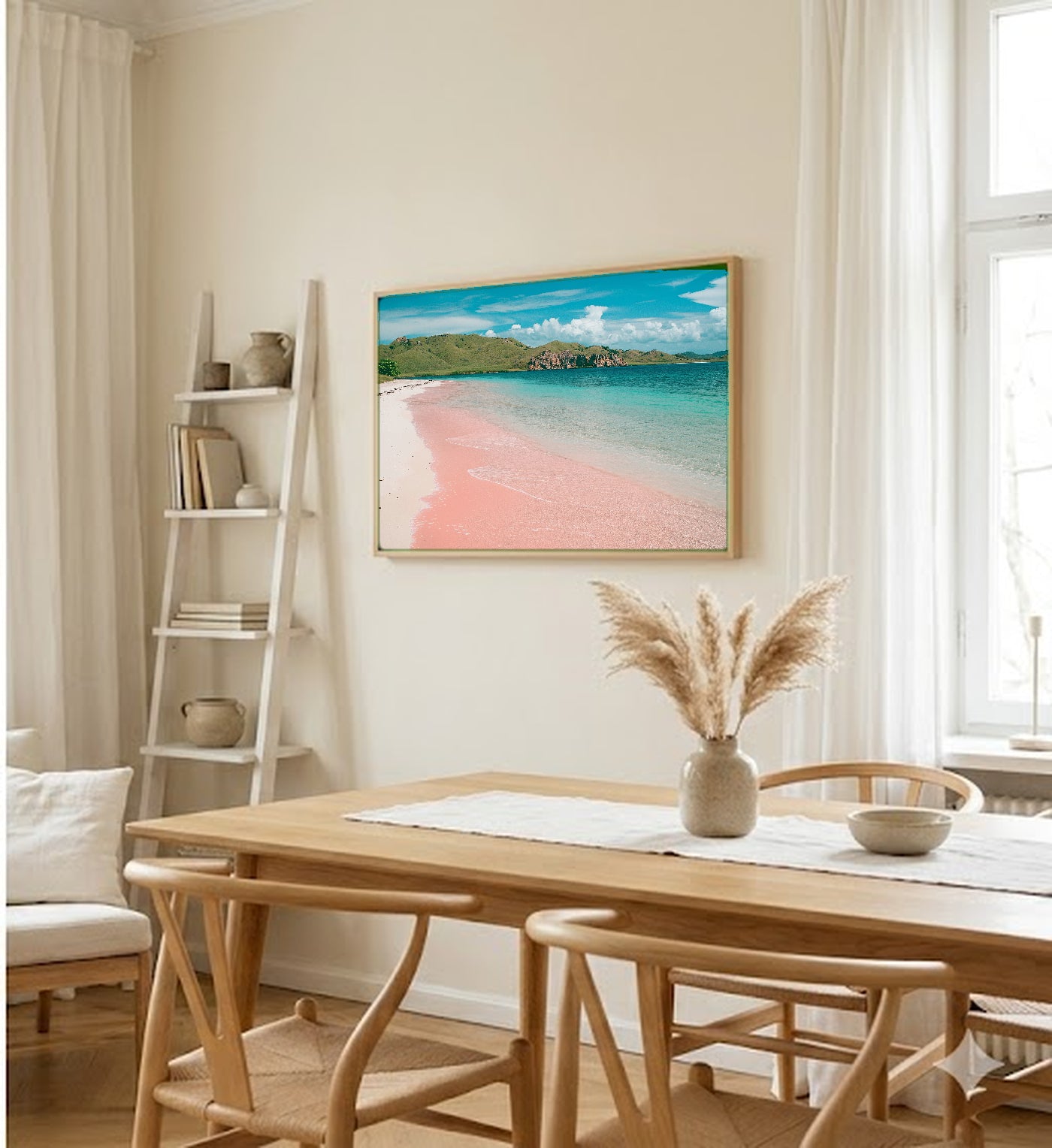 Komodo Pink Beach Canvas Wall Art | Indonesia Tropical Print, Unique Beach Decor, Stretched Canvas — indonesia-komodo-pink-dining-room-wall-art.jpg
