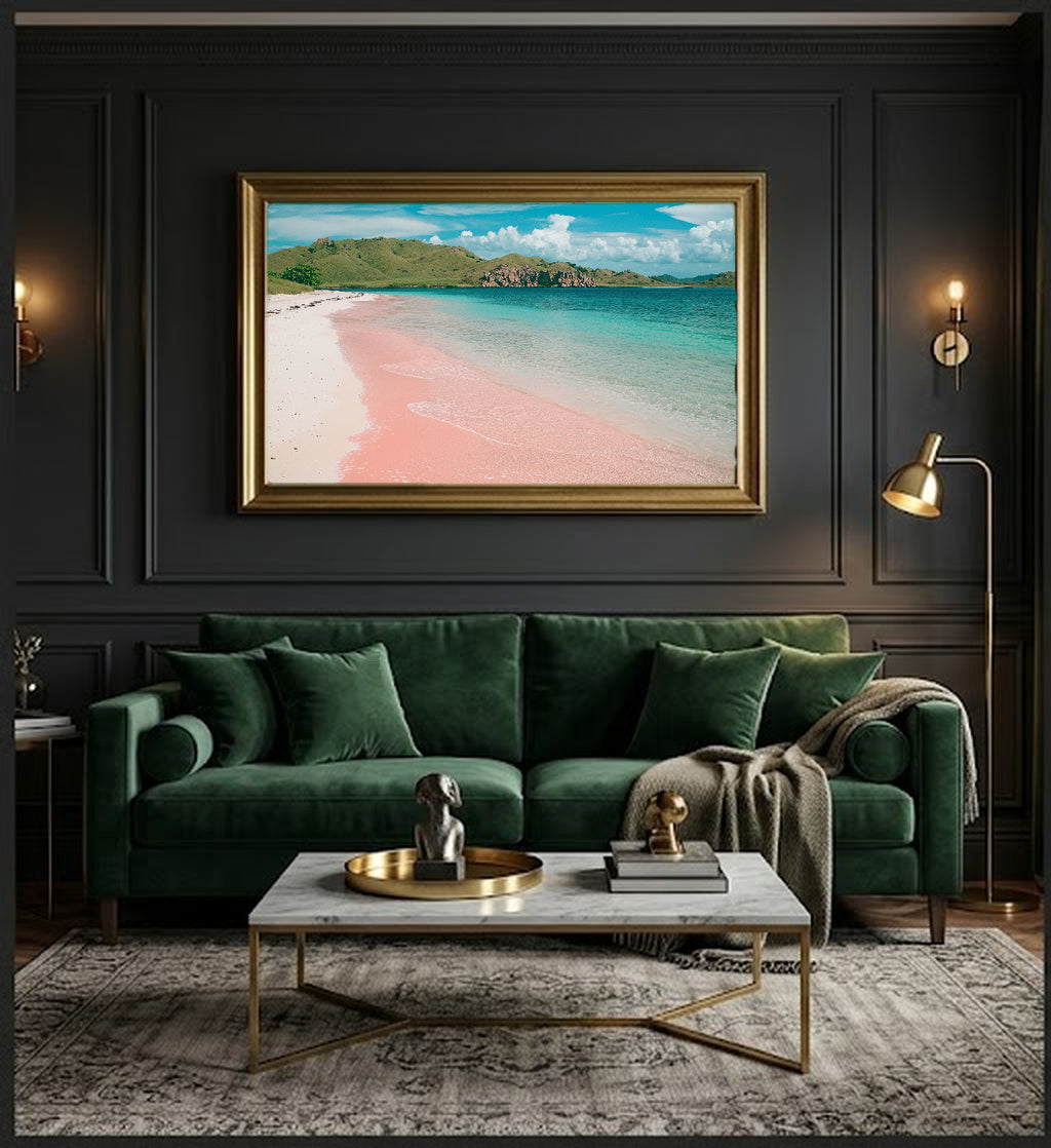 Komodo Pink Beach Canvas Wall Art | Indonesia Tropical Print, Unique Beach Decor, Stretched Canvas — indonesia-komodo-pink-office-wall-art.jpg