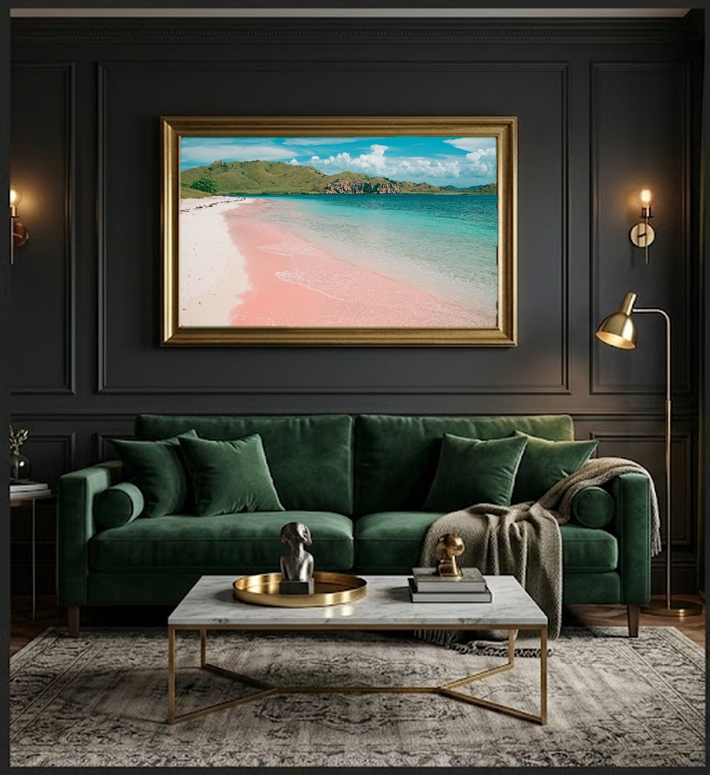 Komodo Pink Beach Canvas Wall Art | Indonesia Tropical Print, Unique Beach Decor, Stretched Canvas — indonesia-komodo-pink-office-wall-art.jpg
