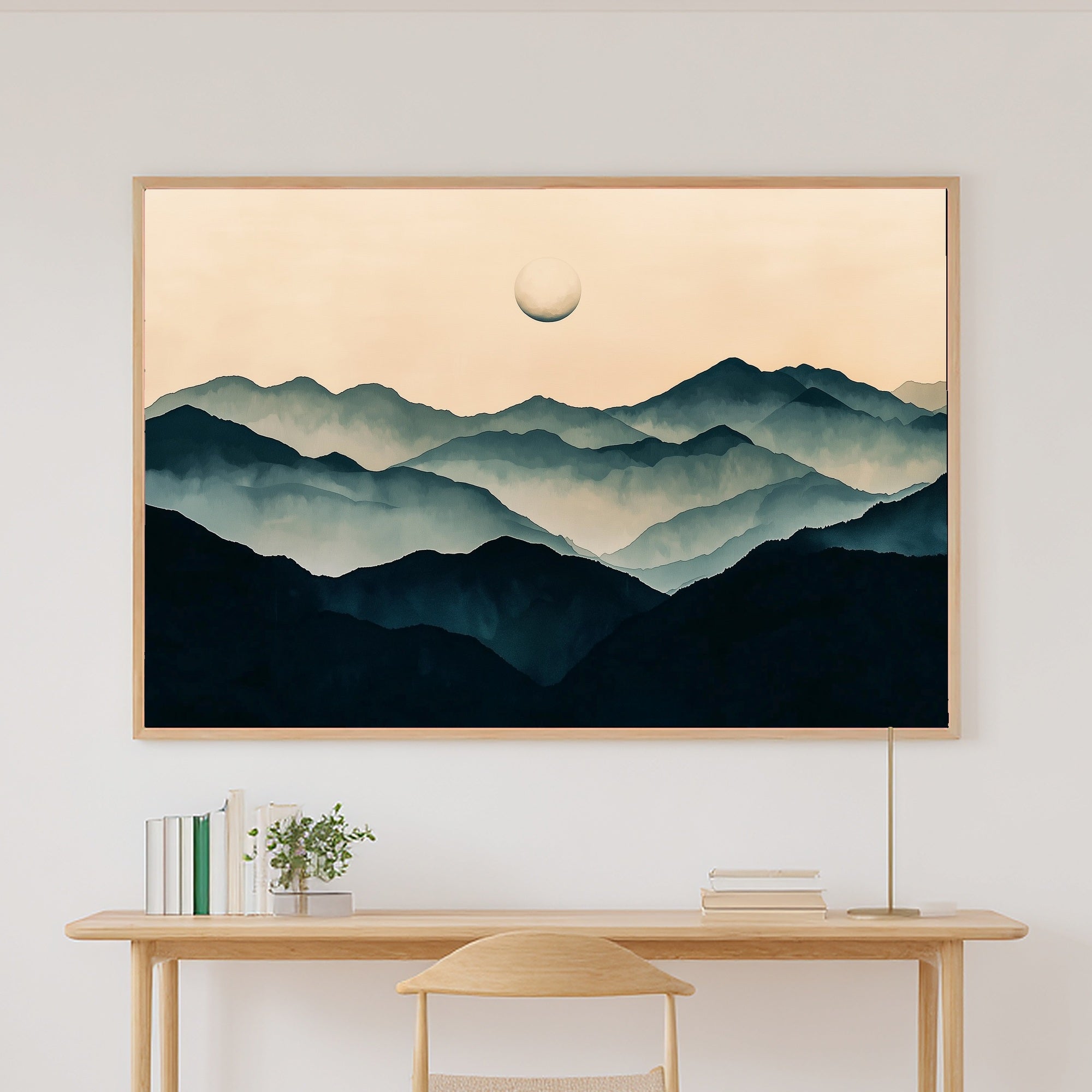 Ink Wash Moon Mountain Giclée Canvas Print, Majestic Sunrise Statement Piece, Cabin Wall Art, Meaningful Gift for Art Lovers — ink-wash-moon-mountain-canvas-print.jpg