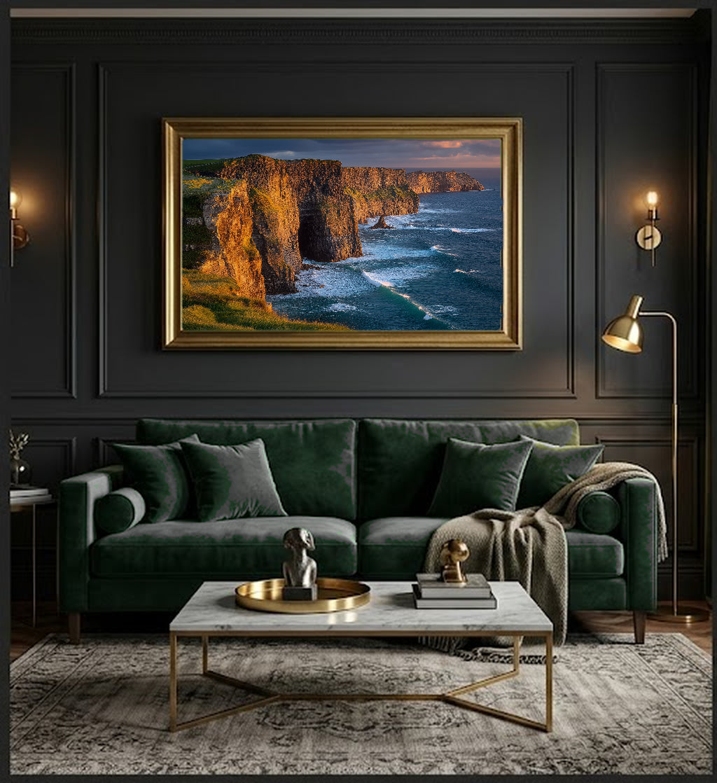 Cliffs of Moher Canvas Wall Art | Ireland Coast Print, Atlantic Ocean, Celtic Decor, Stretched Canvas — ireland-cliffs-moher-office-wall-art.jpg