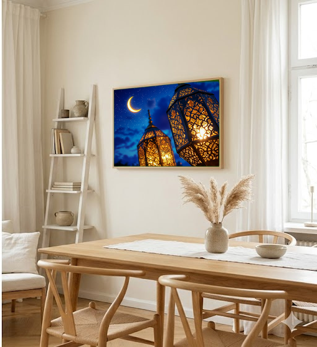 Islamic Lantern Canvas Wall Art | Ramadan Light Print, Sacred Glow, Muslim Decor, Stretched Canvas — islamic-lantern-ramadan-dining-room-wall-art.jpg