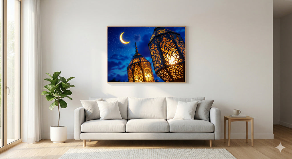 Islamic Lantern Canvas Wall Art | Ramadan Light Print, Sacred Glow, Muslim Decor, Stretched Canvas — islamic-lantern-ramadan-living-room-wall-art.jpg