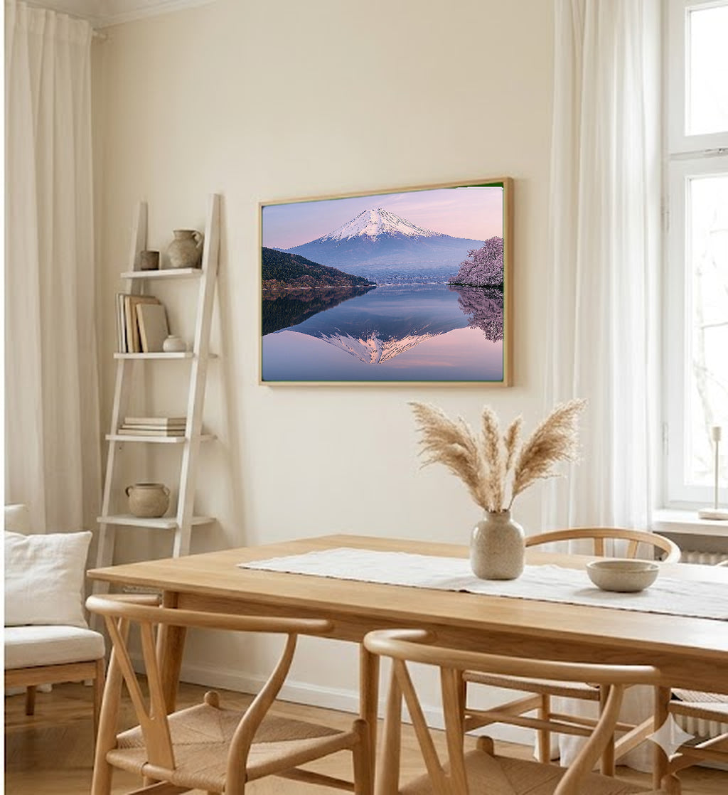Mount Fuji Canvas Wall Art | Japan Reflection Print, Sacred Mountain Decor, Asian Landscape, Stretched Canvas — japan-fuji-reflection-dining-room-wall-art.jpg