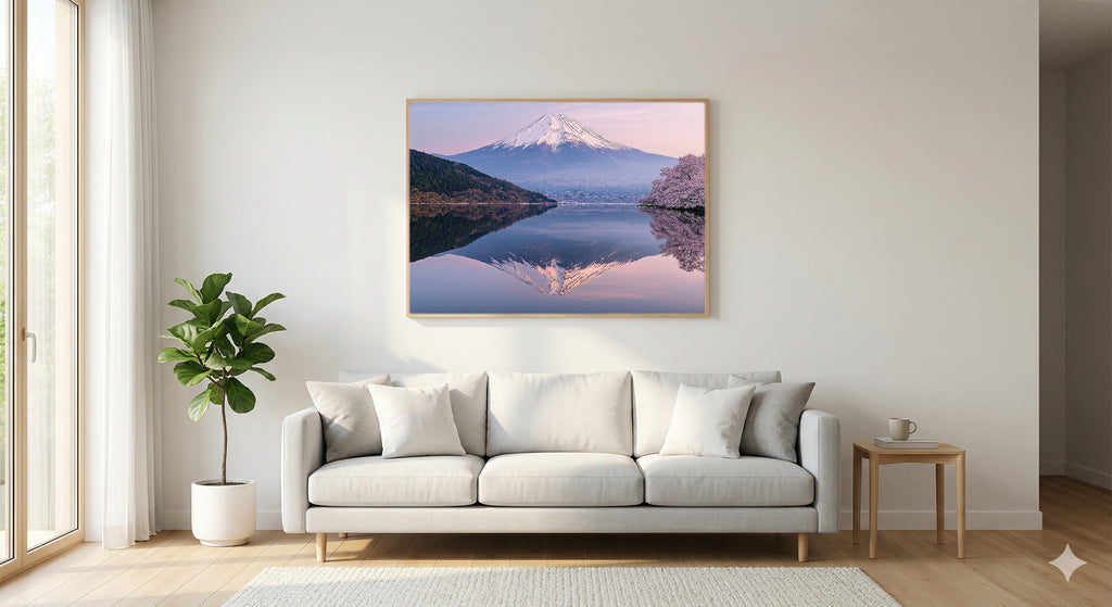 Mount Fuji Canvas Wall Art | Japan Reflection Print, Sacred Mountain Decor, Asian Landscape, Stretched Canvas — japan-fuji-reflection-living-room-wall-art.jpg