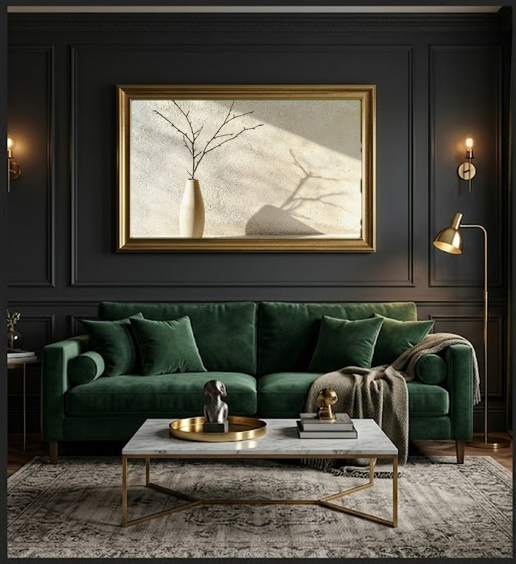 Minimal Branch Canvas Wall Art | Japandi Vase Print, Neutral Decor, Stretched Canvas — japandi-branch-vase-office-wall-art.jpg