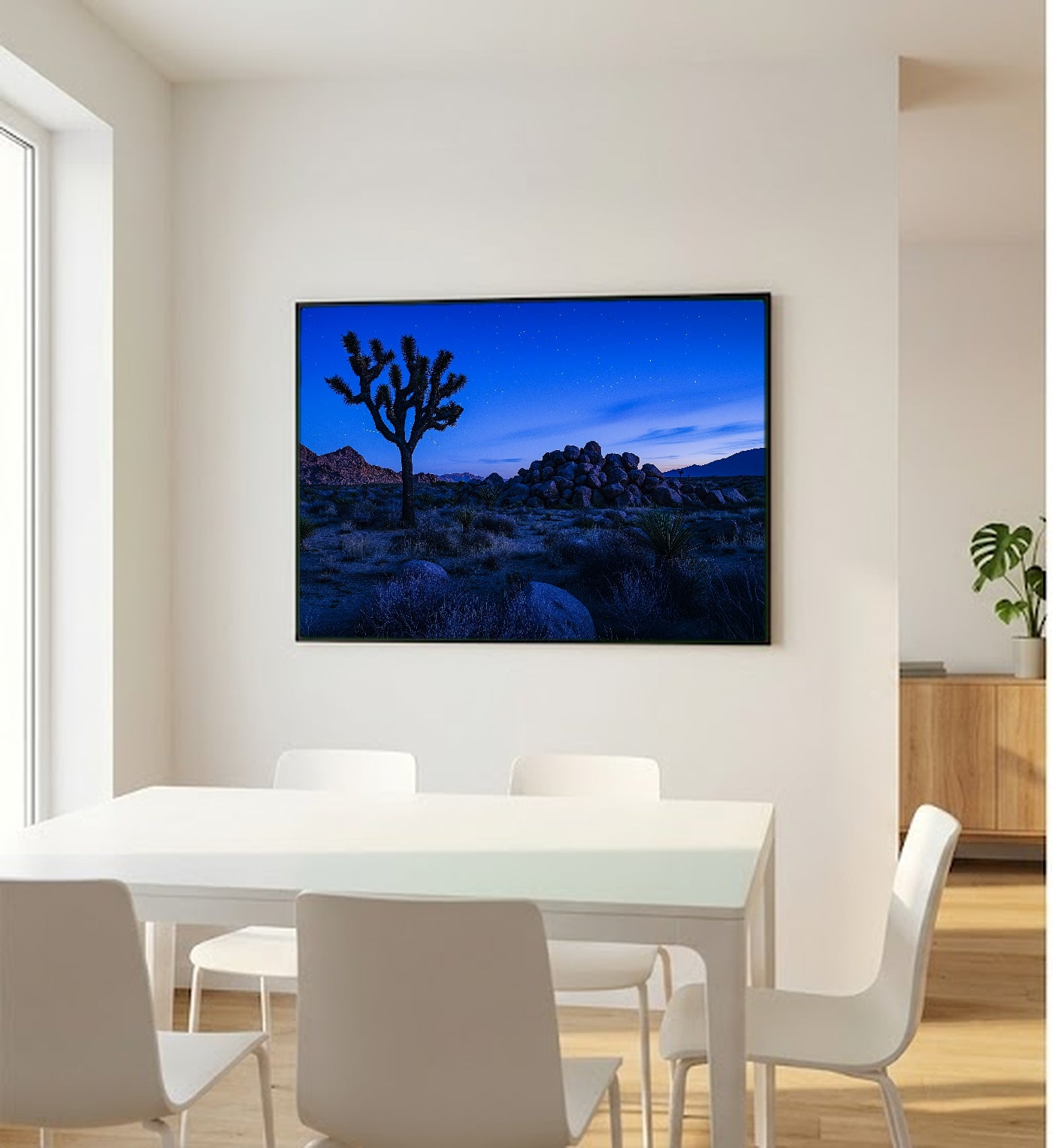 Joshua Tree Canvas Wall Art | Blue Hour Desert Print, Southwest Mojave Decor, Stretched Canvas — joshua-tree-blue-hour-bedroom-wall-art.jpg