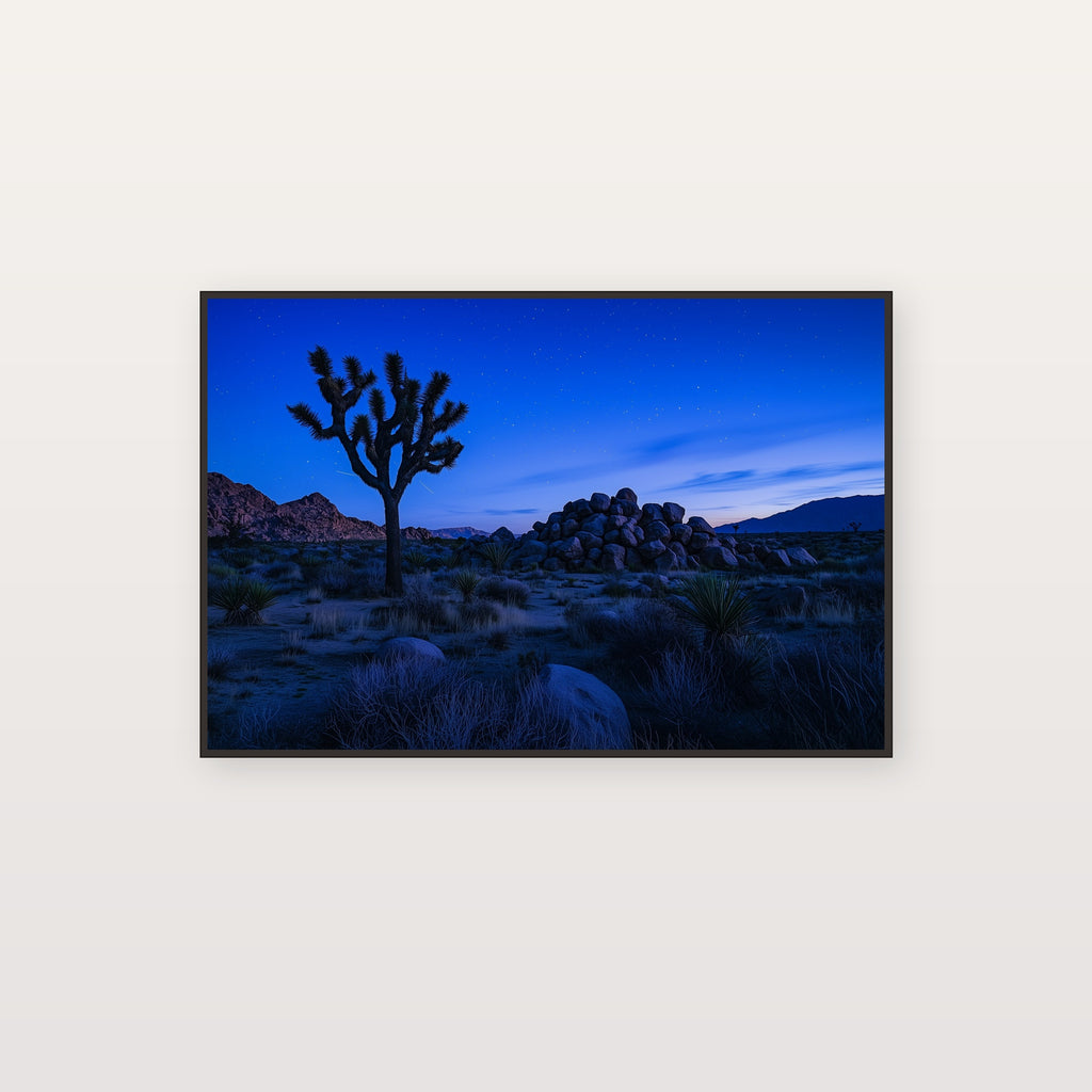 Joshua Tree Canvas Wall Art | Blue Hour Desert Print, Southwest Mojave Decor, Stretched Canvas — joshua-tree-blue-hour-canvas-print.jpg
