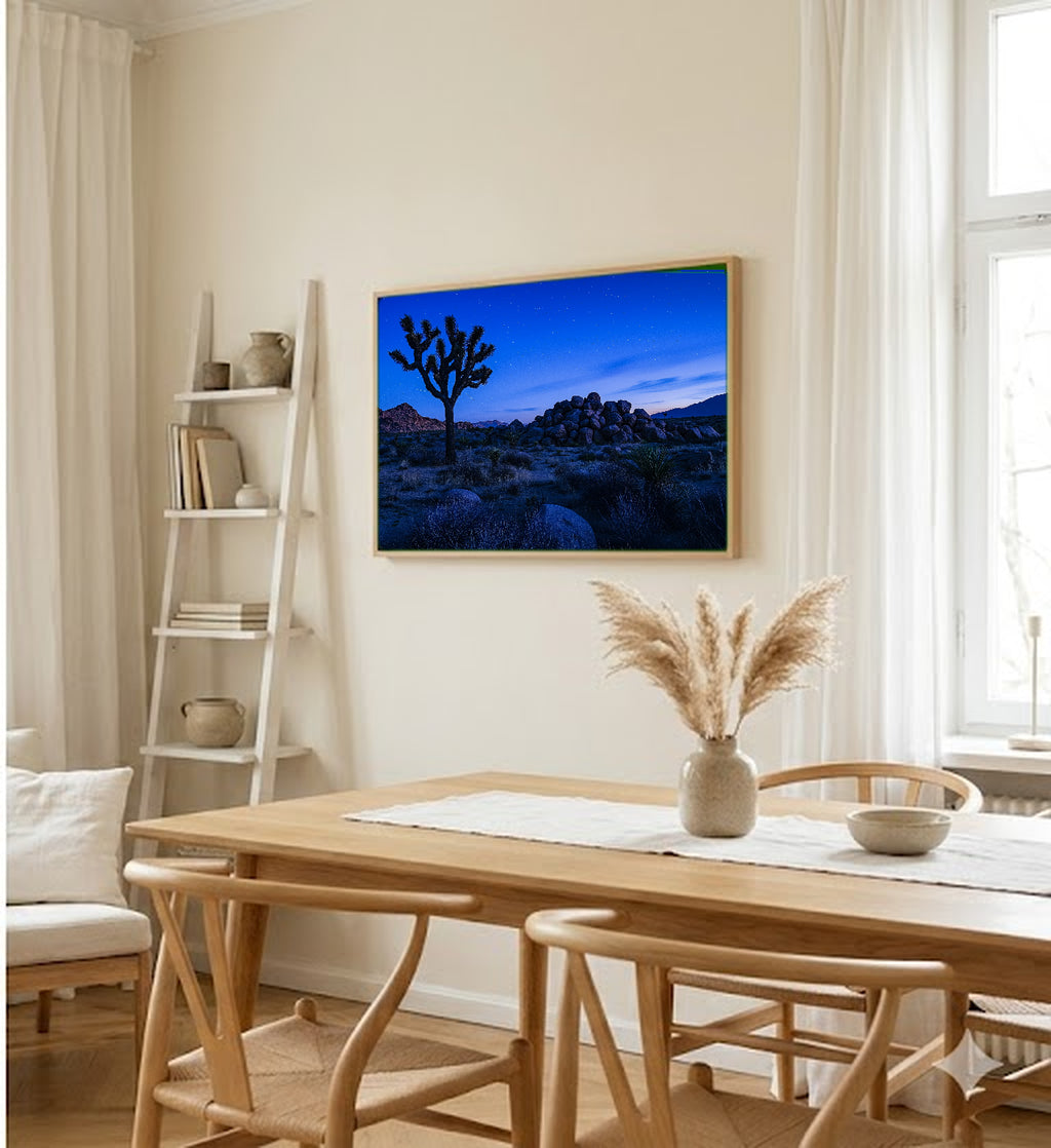 Joshua Tree Canvas Wall Art | Blue Hour Desert Print, Southwest Mojave Decor, Stretched Canvas — joshua-tree-blue-hour-dining-room-wall-art.jpg