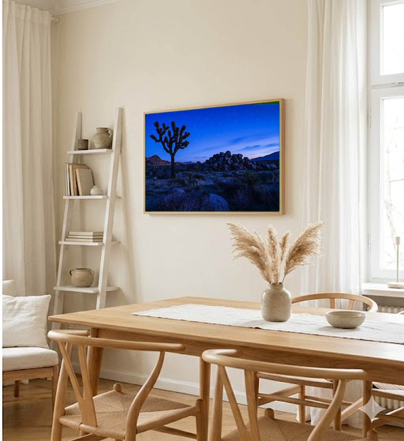 Joshua Tree Canvas Wall Art | Blue Hour Desert Print, Southwest Mojave Decor, Stretched Canvas — joshua-tree-blue-hour-dining-room-wall-art.jpg
